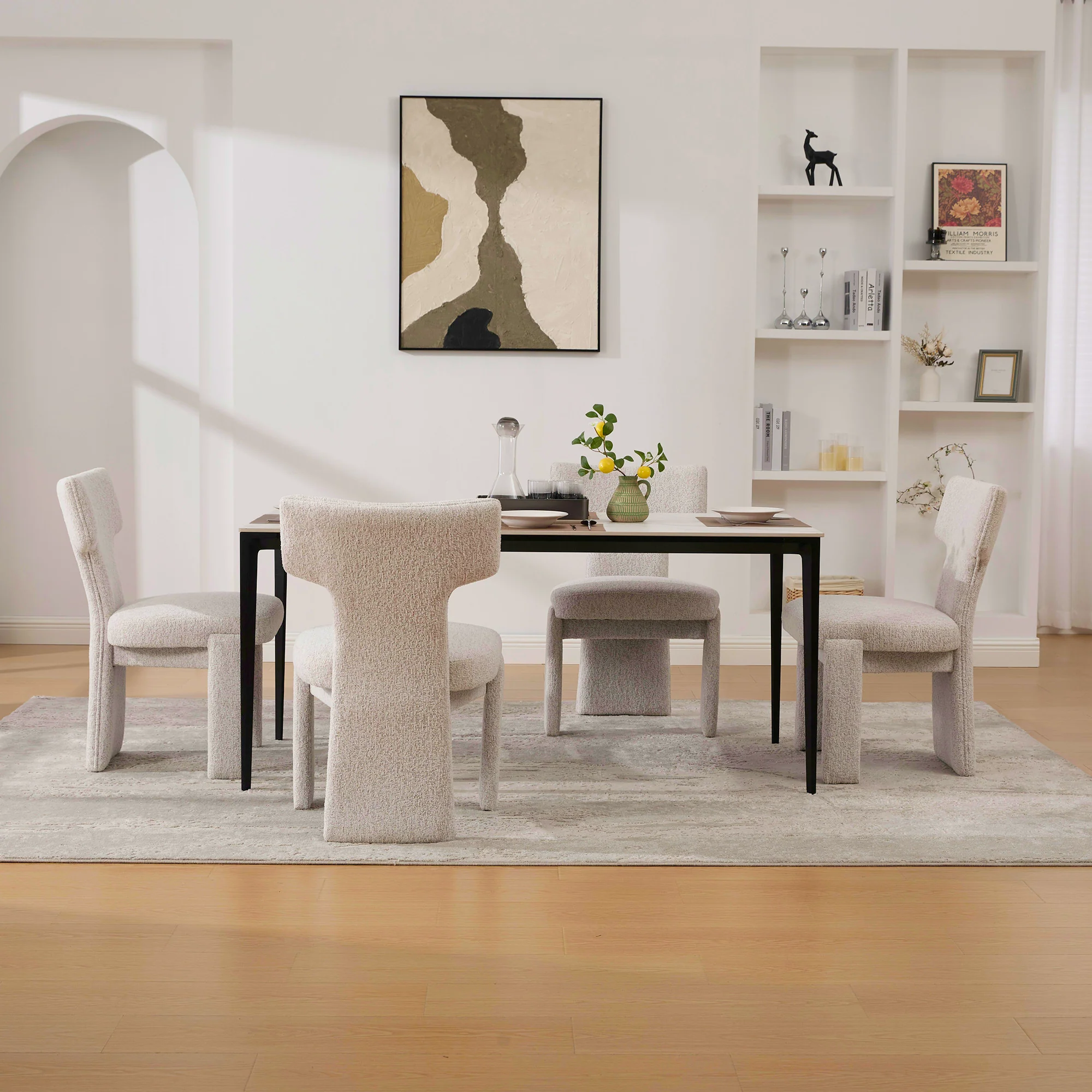 Curve Design Wide Modern Upholstered Chenille Dining Chair Set of 4 - Image 8