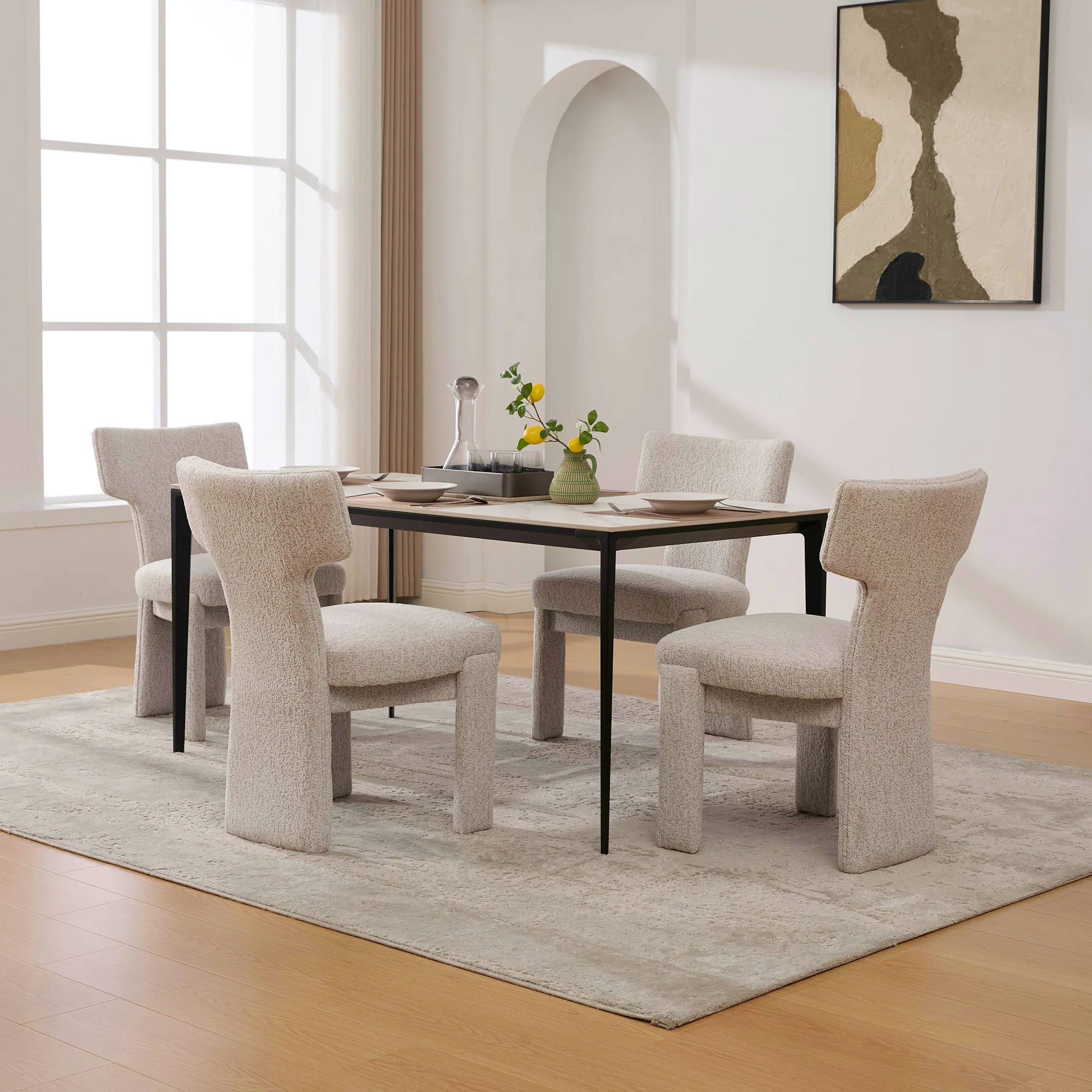 Curve Design Wide Modern Upholstered Chenille Dining Chair Set of 4 - Image 9