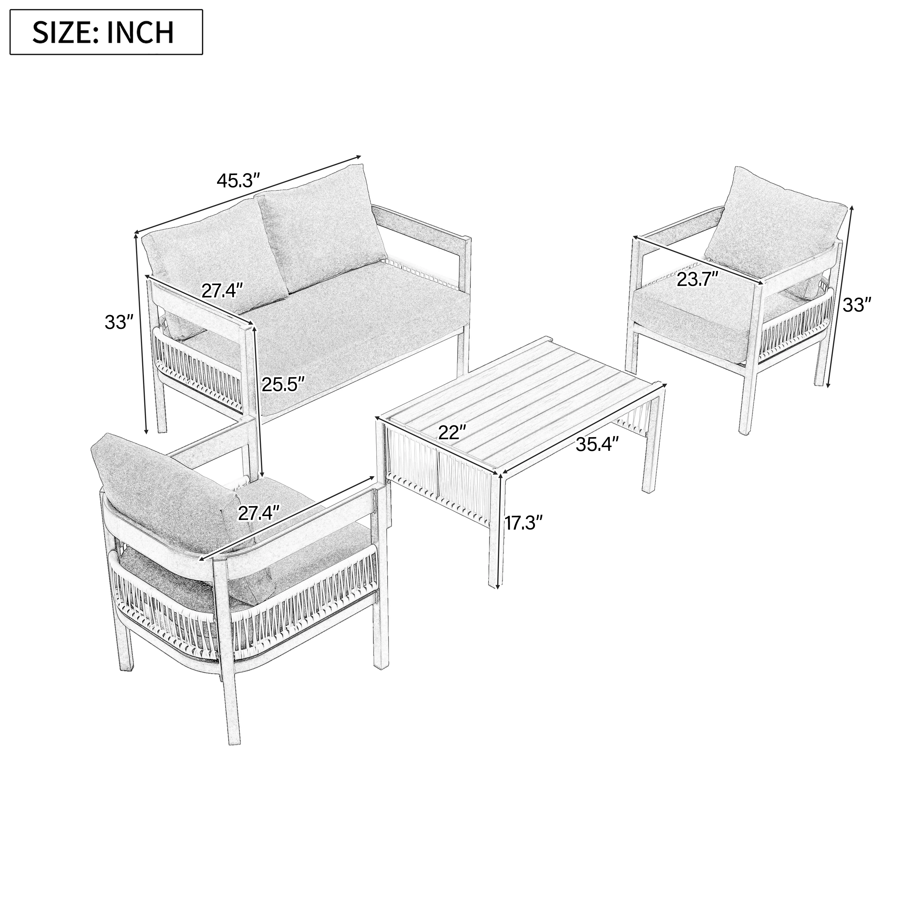 Curve Iron Outdoor Patio Loveseat Sofa Set with Table - Image 16