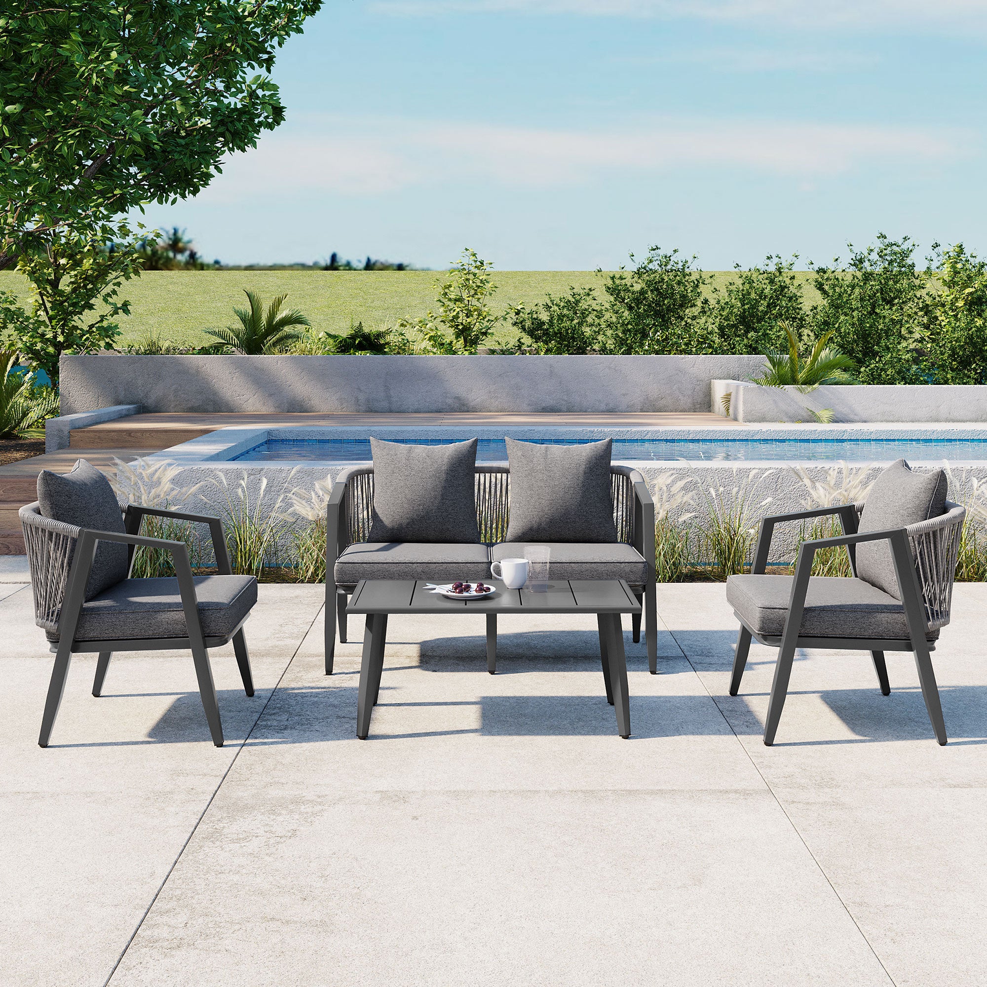 Curve Metal Rope Design Outdoor Loveseat Set - Image 2