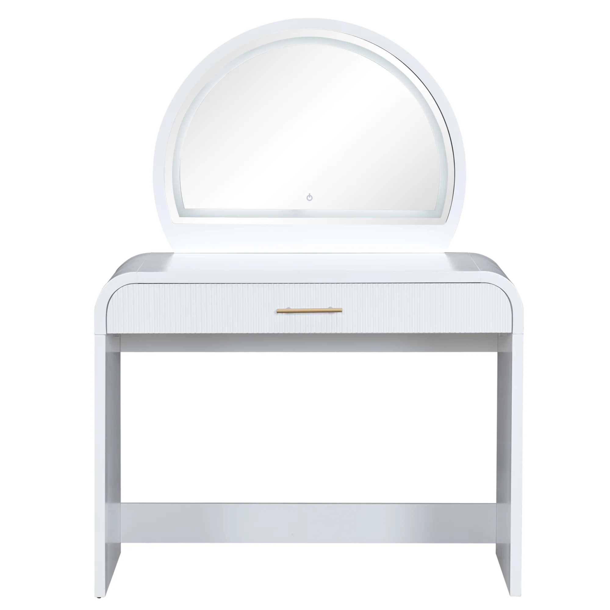 Walker Edison | Curve Reeded Makeup Vanity Table with Mirror Touch Screen Light - Image 12