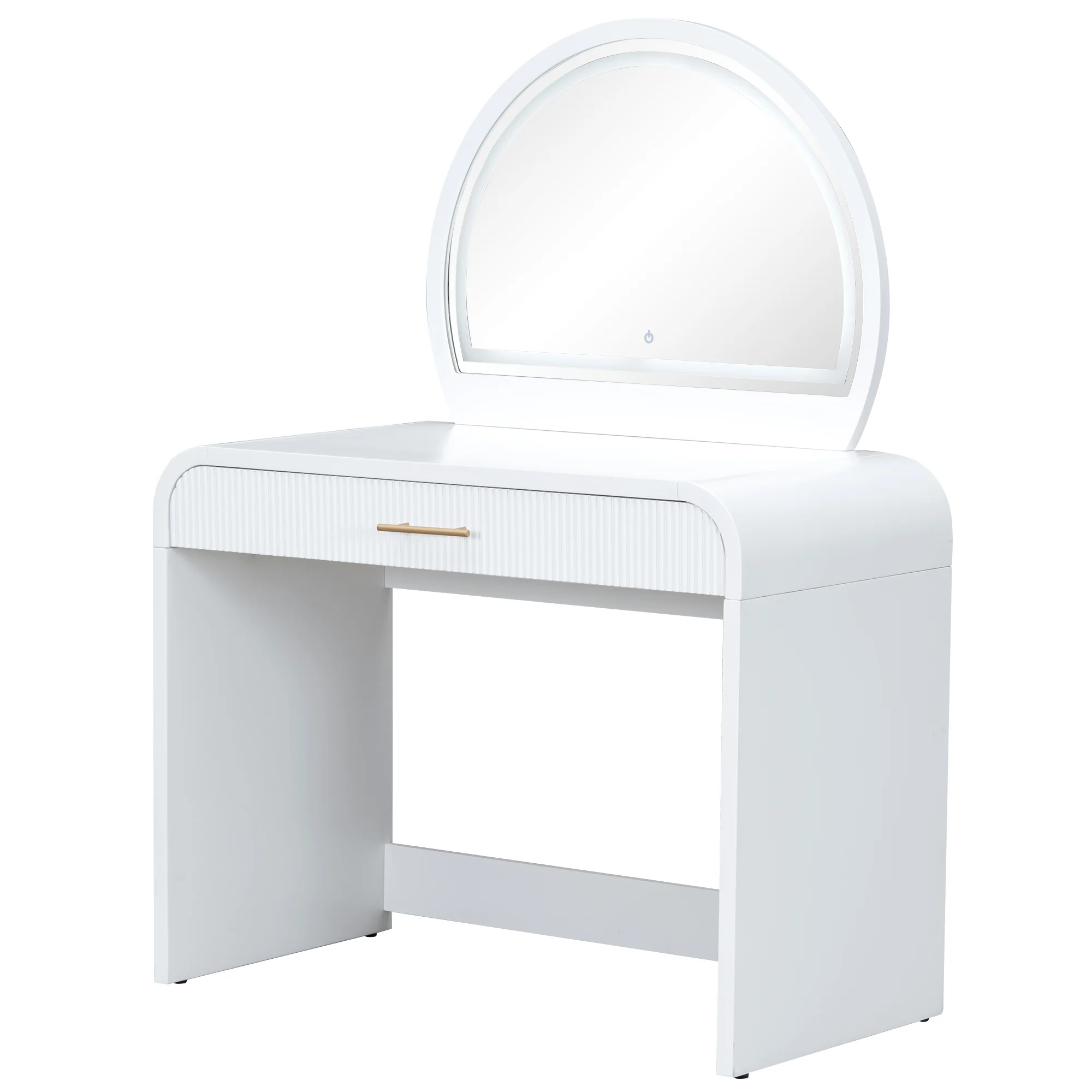 Walker Edison | Curve Reeded Makeup Vanity Table with Mirror Touch Screen Light - Image 14