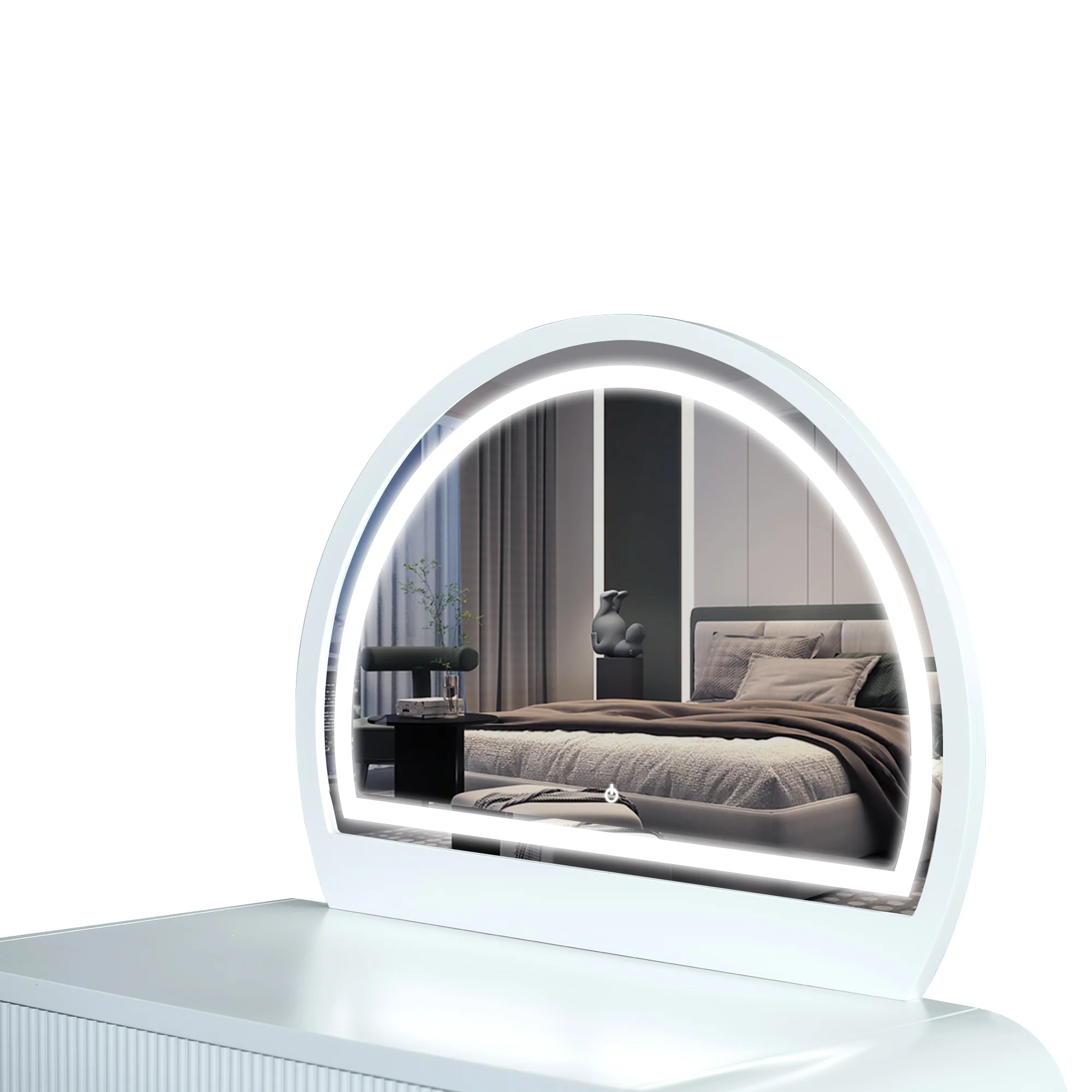 Walker Edison | Curve Reeded Makeup Vanity Table with Mirror Touch Screen Light - Image 16