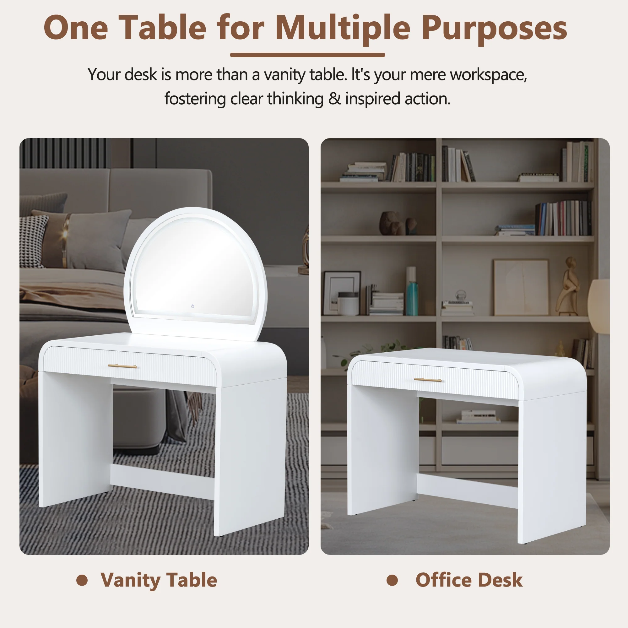 Walker Edison | Modern Reeded Curve Design Makeup Vanity Table - Image 12