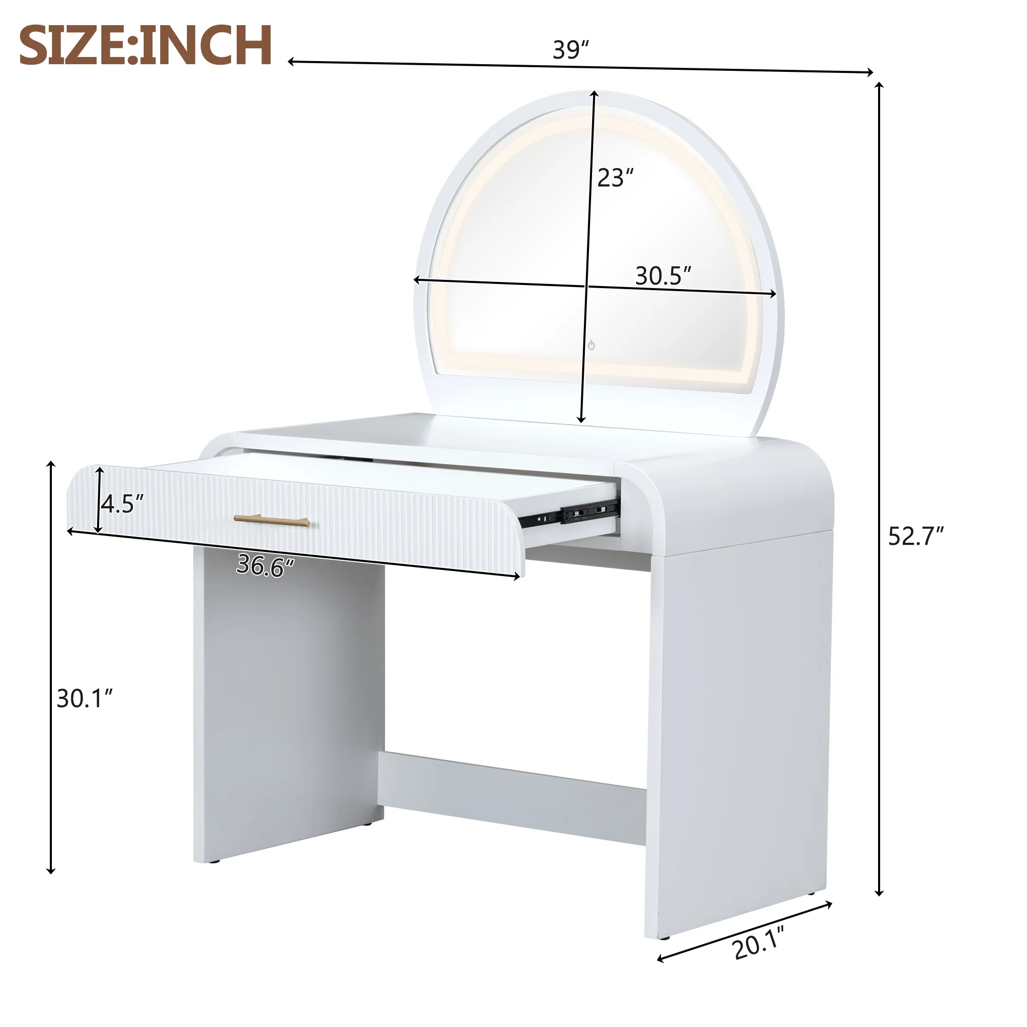 Walker Edison | Modern Reeded Curve Design Makeup Vanity Table - Image 11