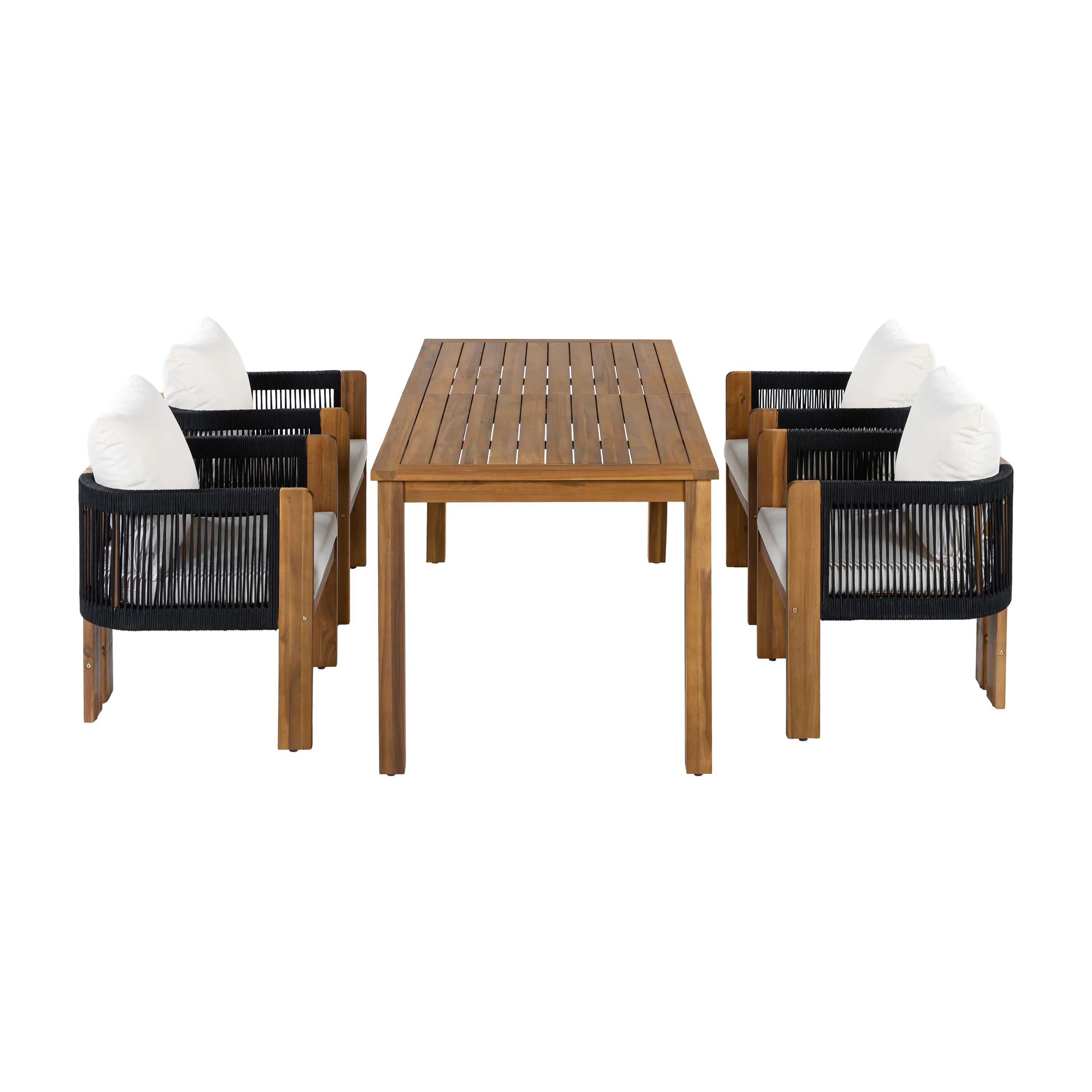 Curve Teak Wood Rope 5-Piece Outdoor Patio Dining Set for 4 - Image 12