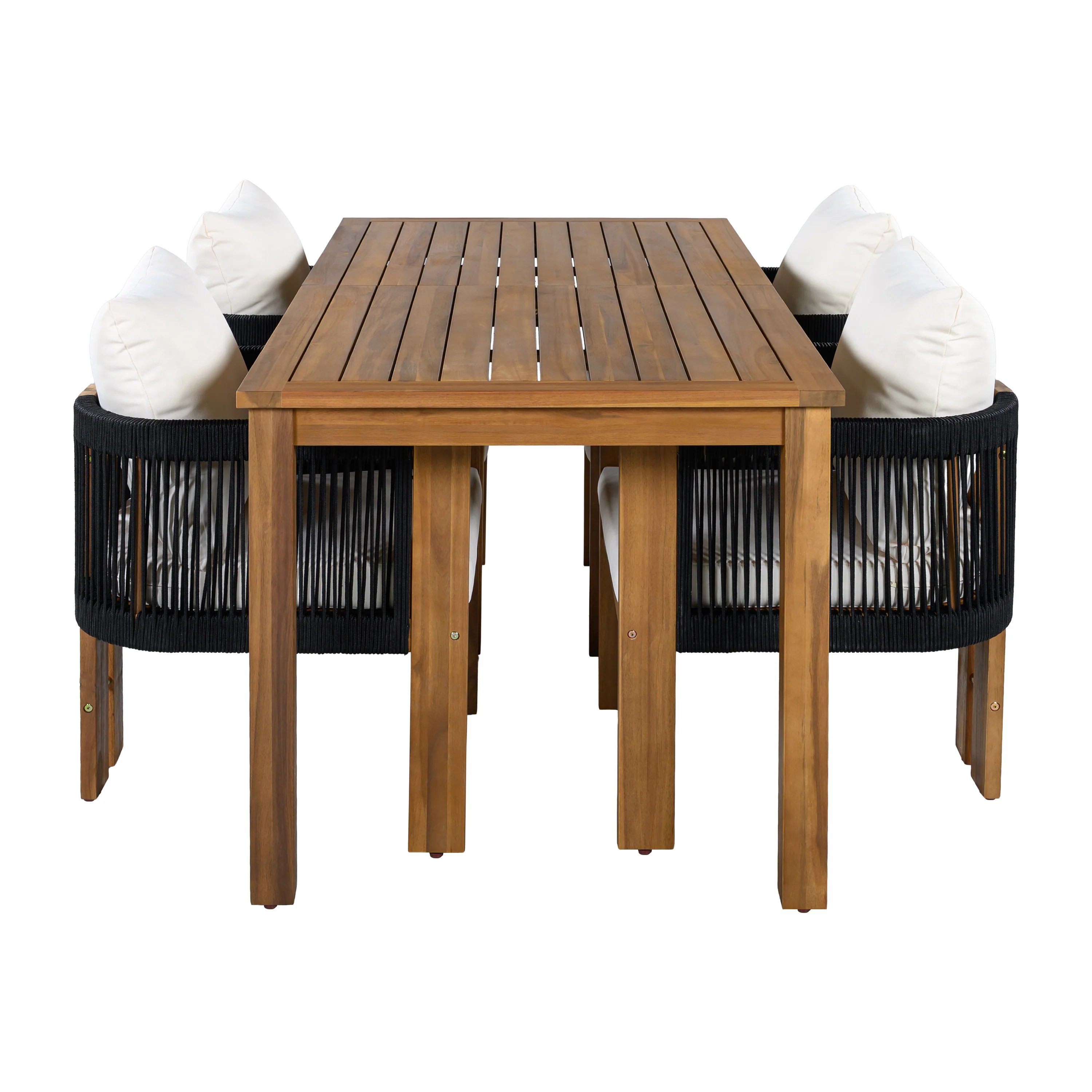 Curve Teak Wood Rope 5-Piece Outdoor Patio Dining Set for 4 - Image 13