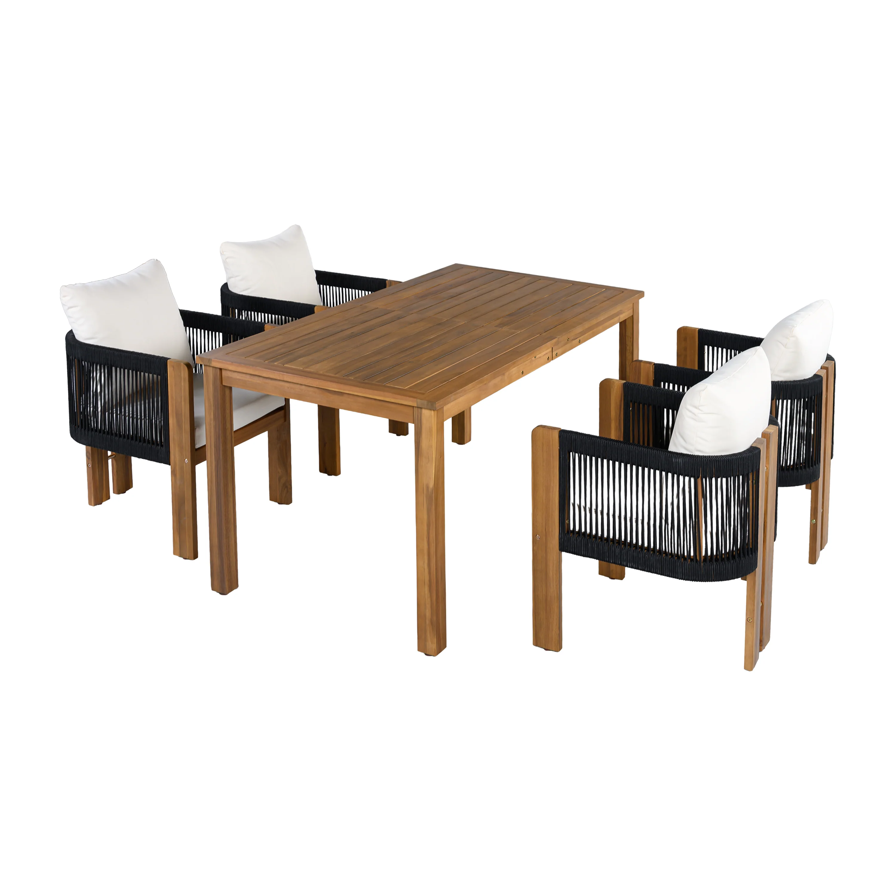 Curve Teak Wood Rope 5-Piece Outdoor Patio Dining Set for 4 - Image 14