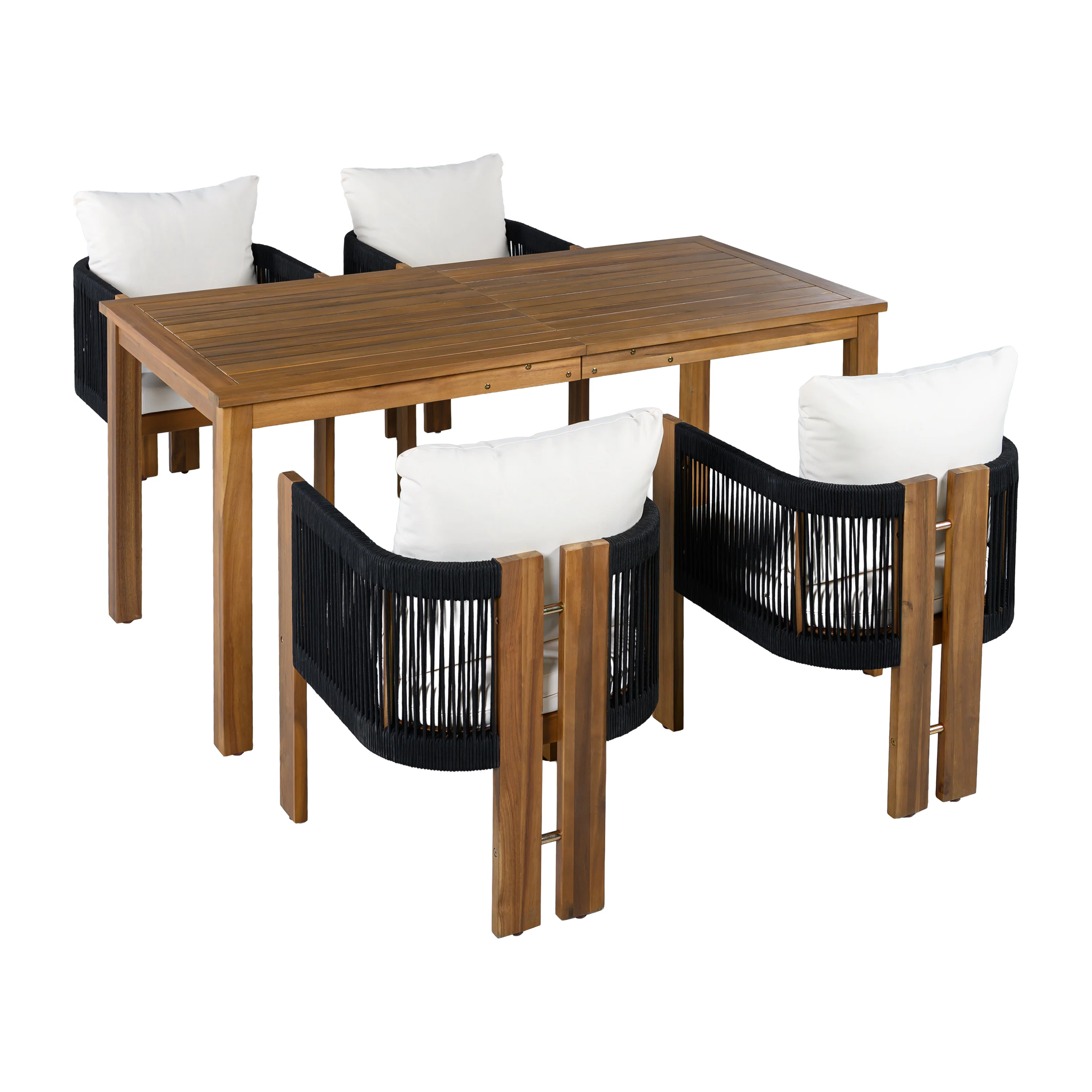 Curve Teak Wood Rope 5-Piece Outdoor Patio Dining Set for 4 - Image 15