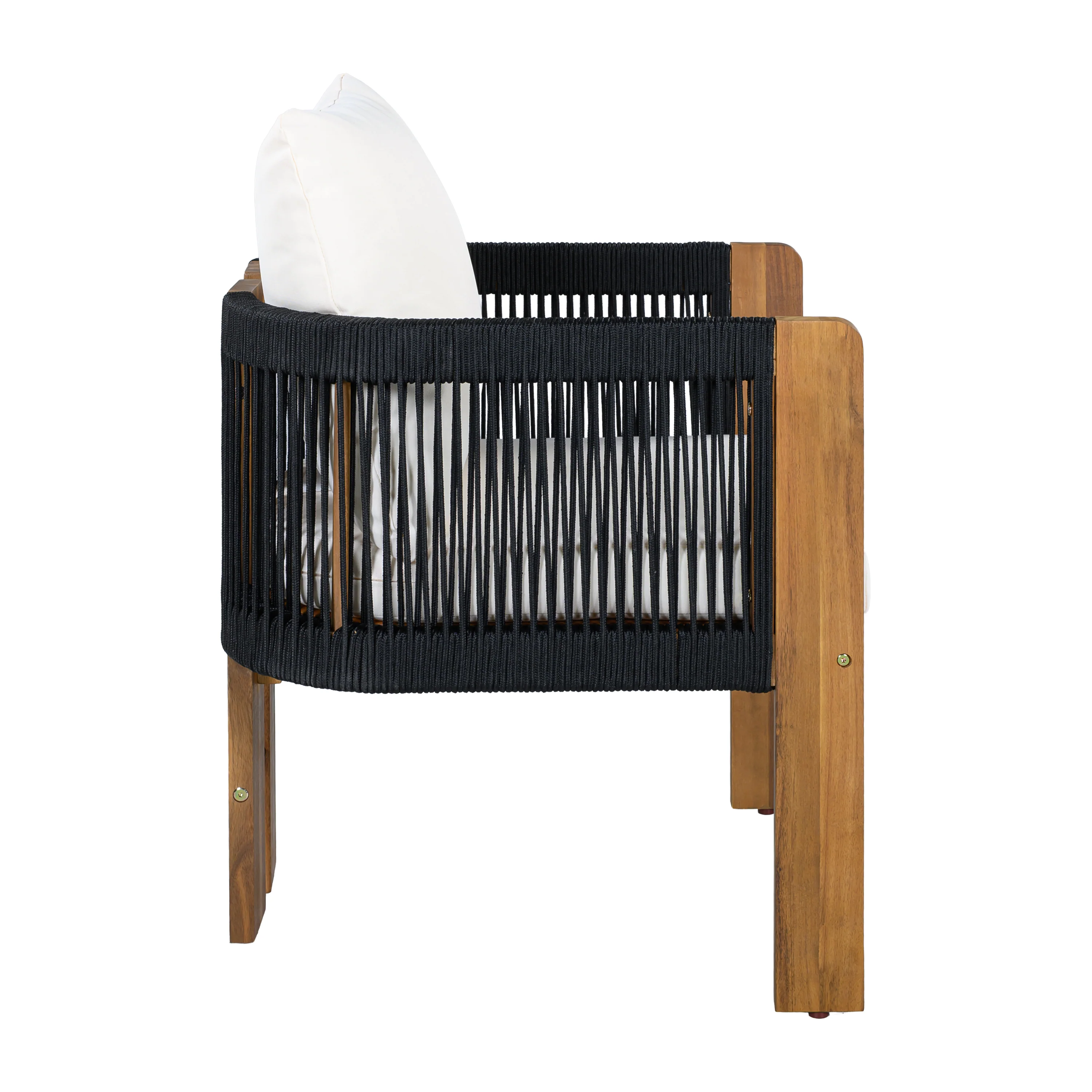 Curve Teak Wood Rope 5-Piece Outdoor Patio Dining Set for 4 - Image 16