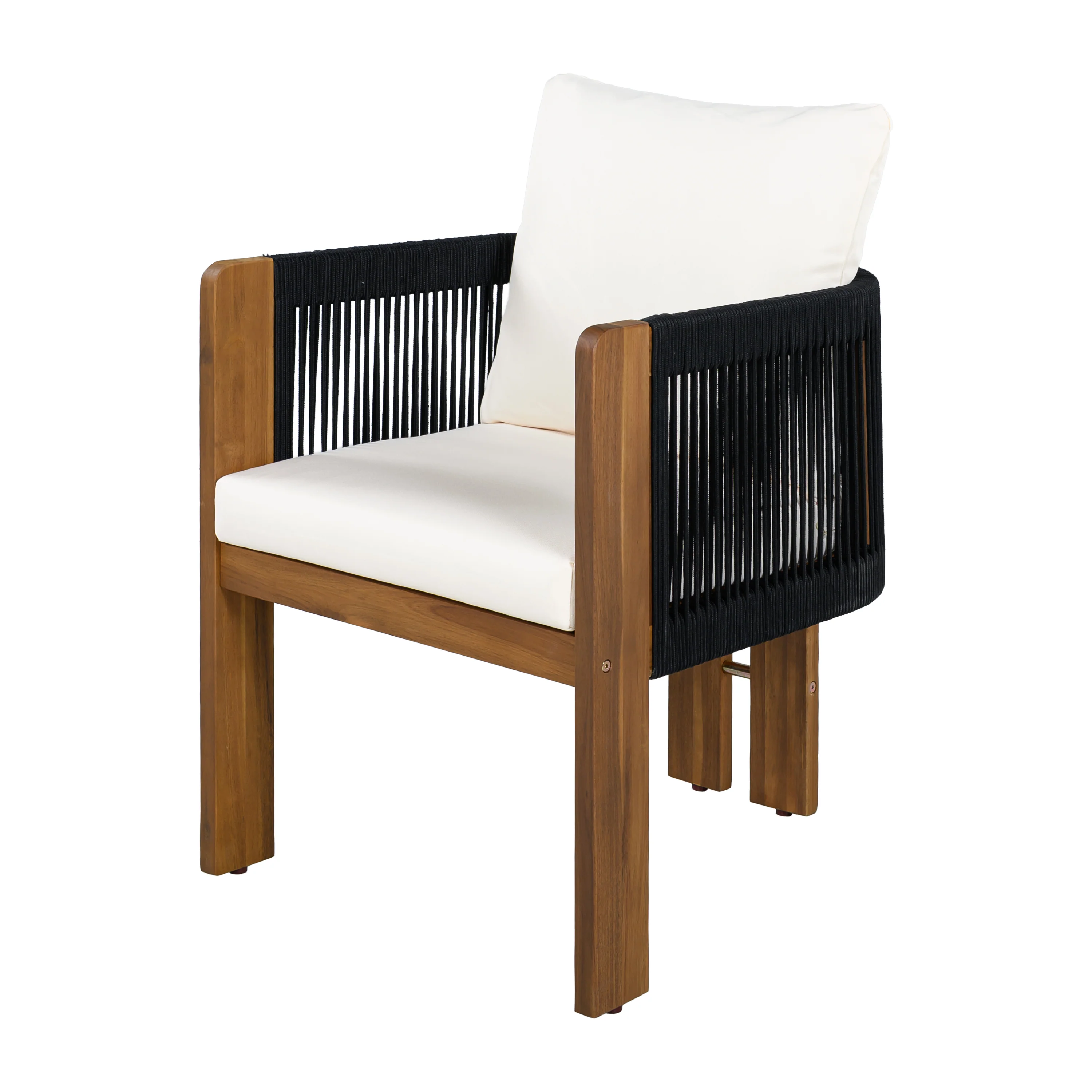 Curve Teak Wood Rope 5-Piece Outdoor Patio Dining Set for 4 - Image 17
