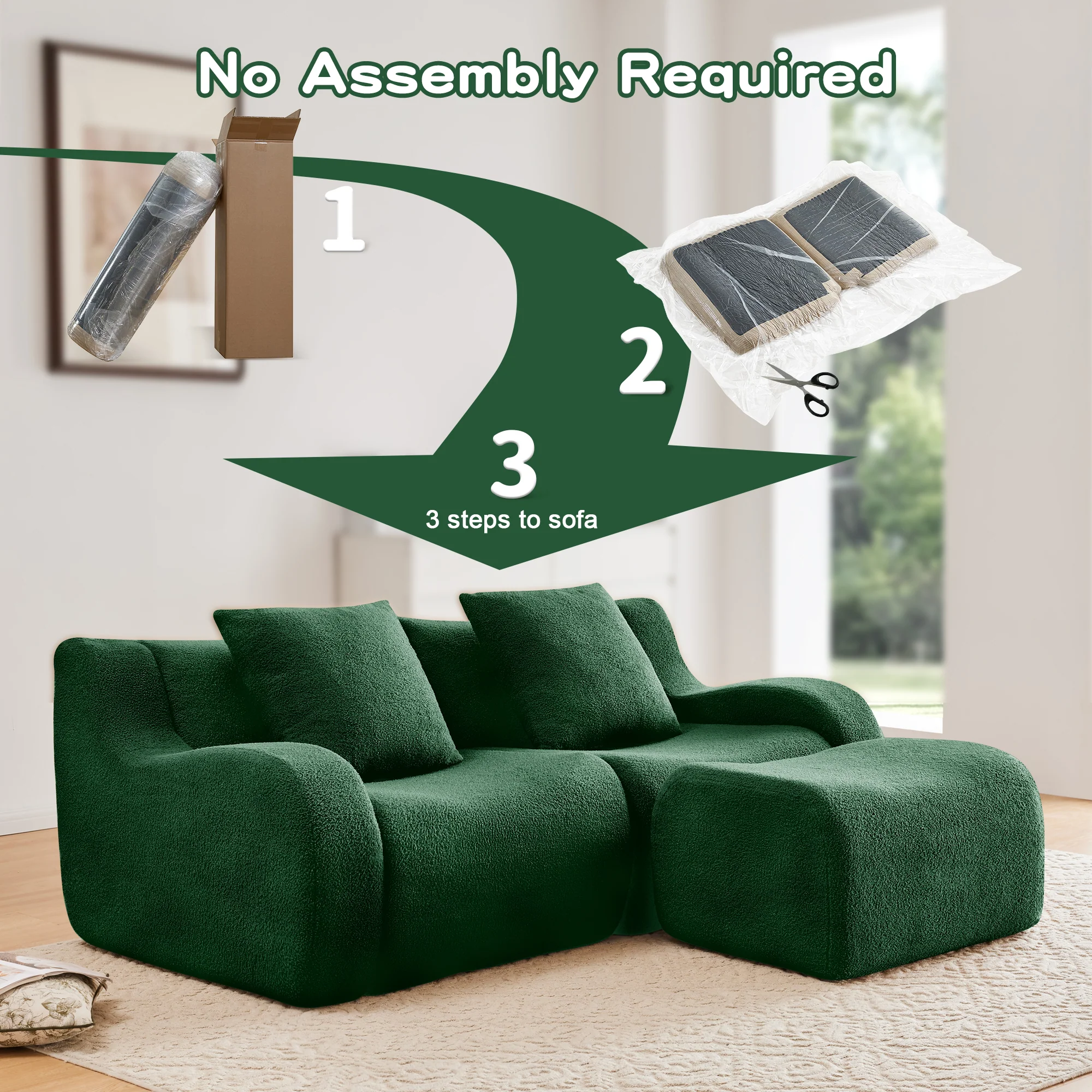 Curved Ergonomic Design L-Shaped Teddy Loveseat Sofa - Image 14