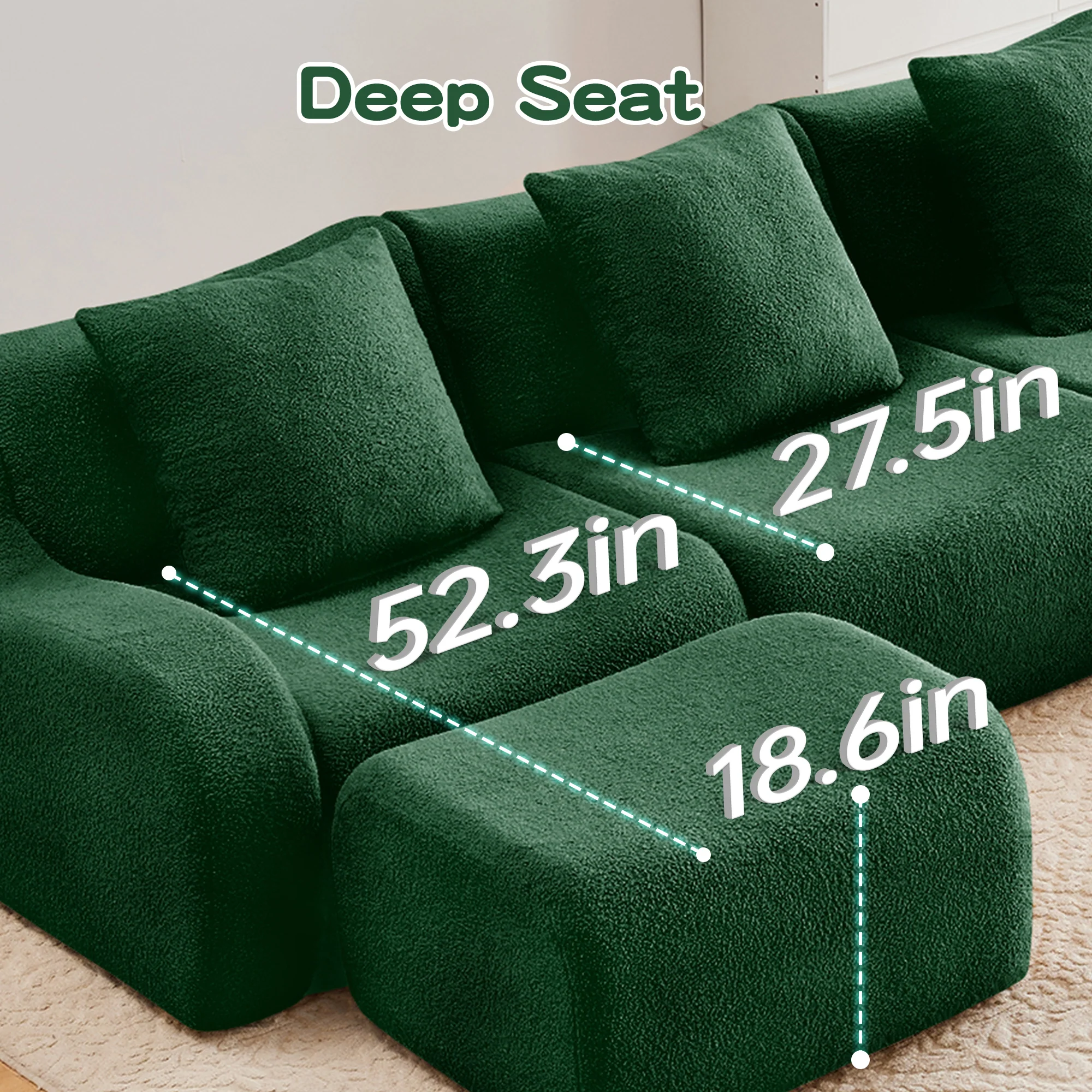 Curved Ergonomic Design L-Shaped Teddy Loveseat Sofa - Image 15