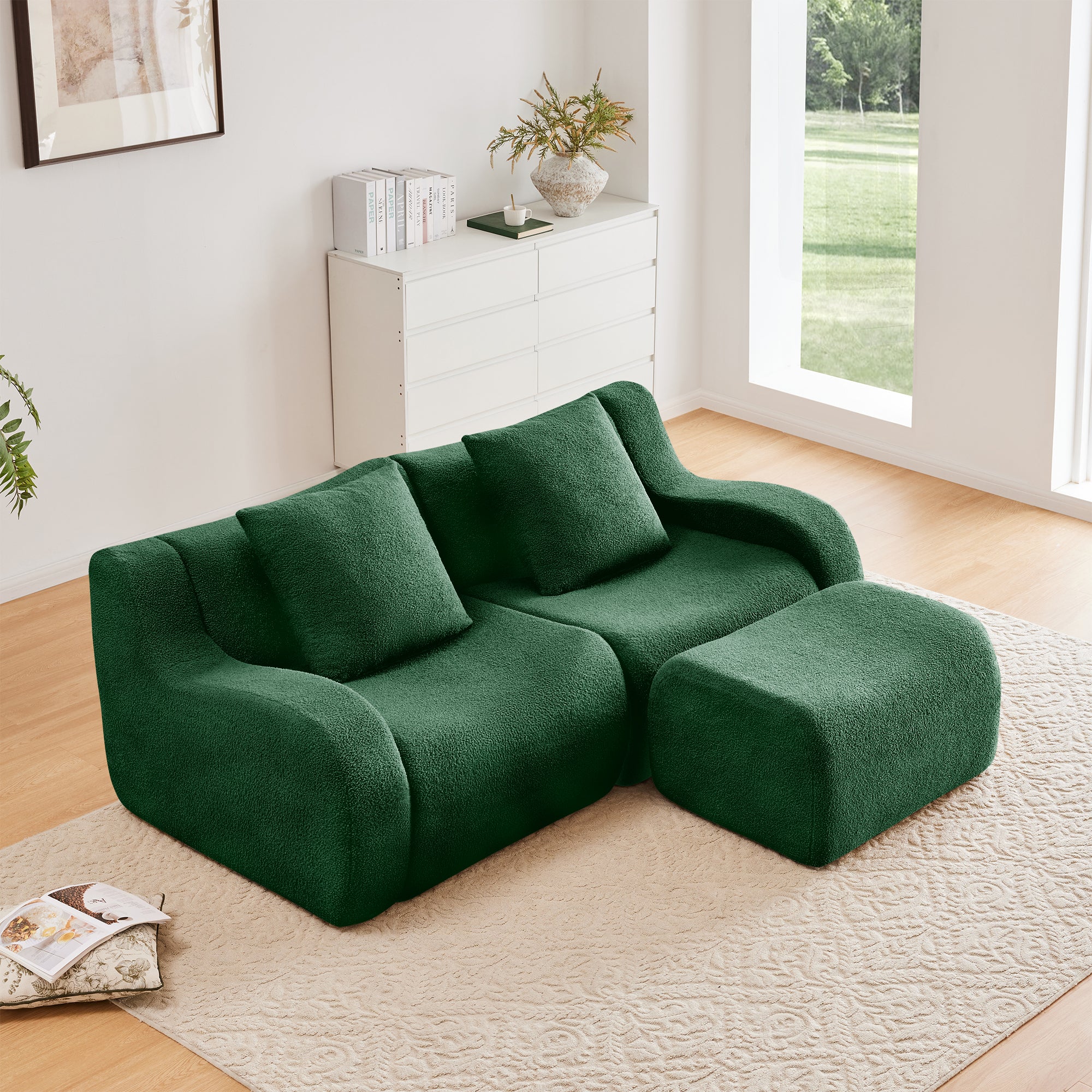 Curved Ergonomic Design L-Shaped Teddy Loveseat Sofa - Image 2