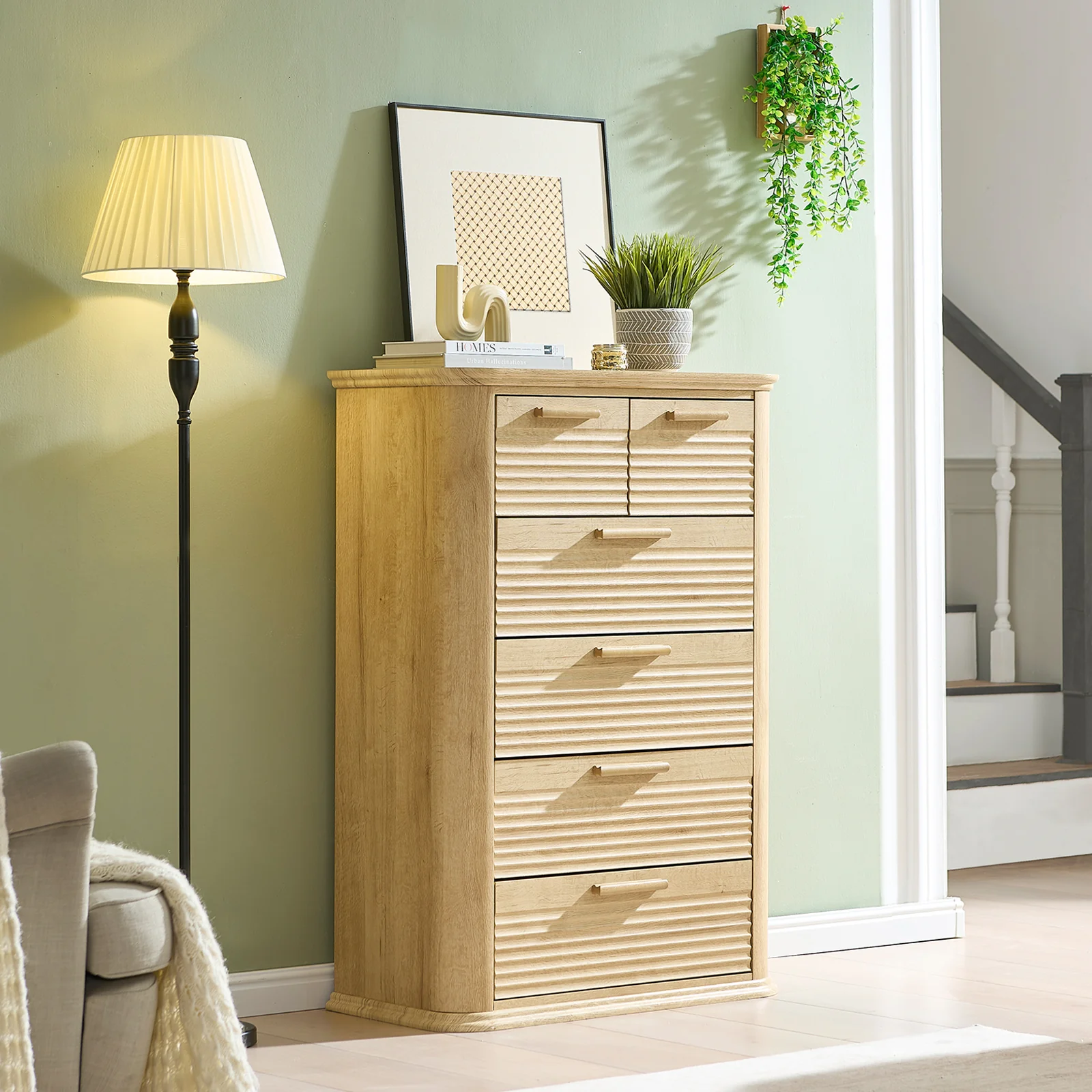 Curved Tall Fluted 6 Drawers Dresser Chest