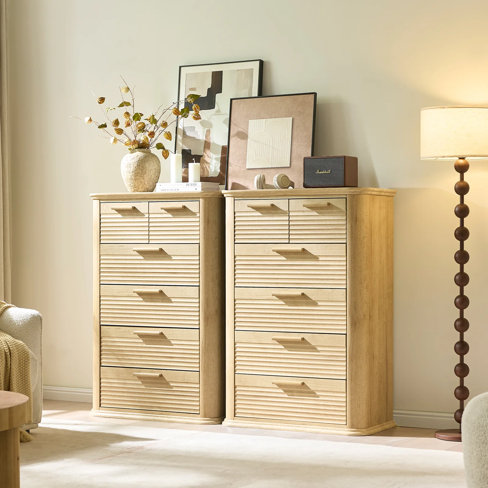 Curved Tall Fluted 6 Drawers Dresser Chest - Image 2