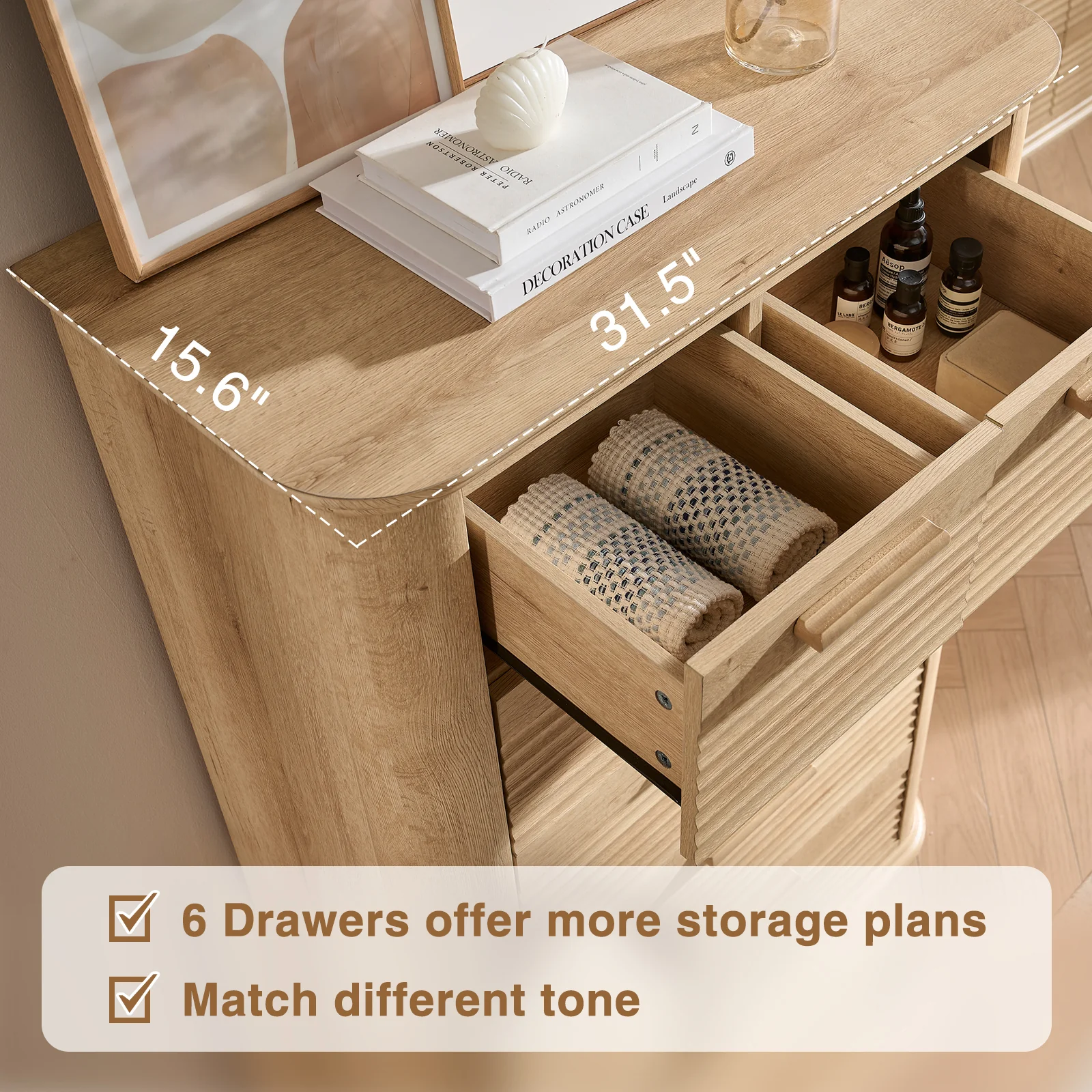 Curved Tall Fluted 6 Drawers Dresser Chest - Image 3