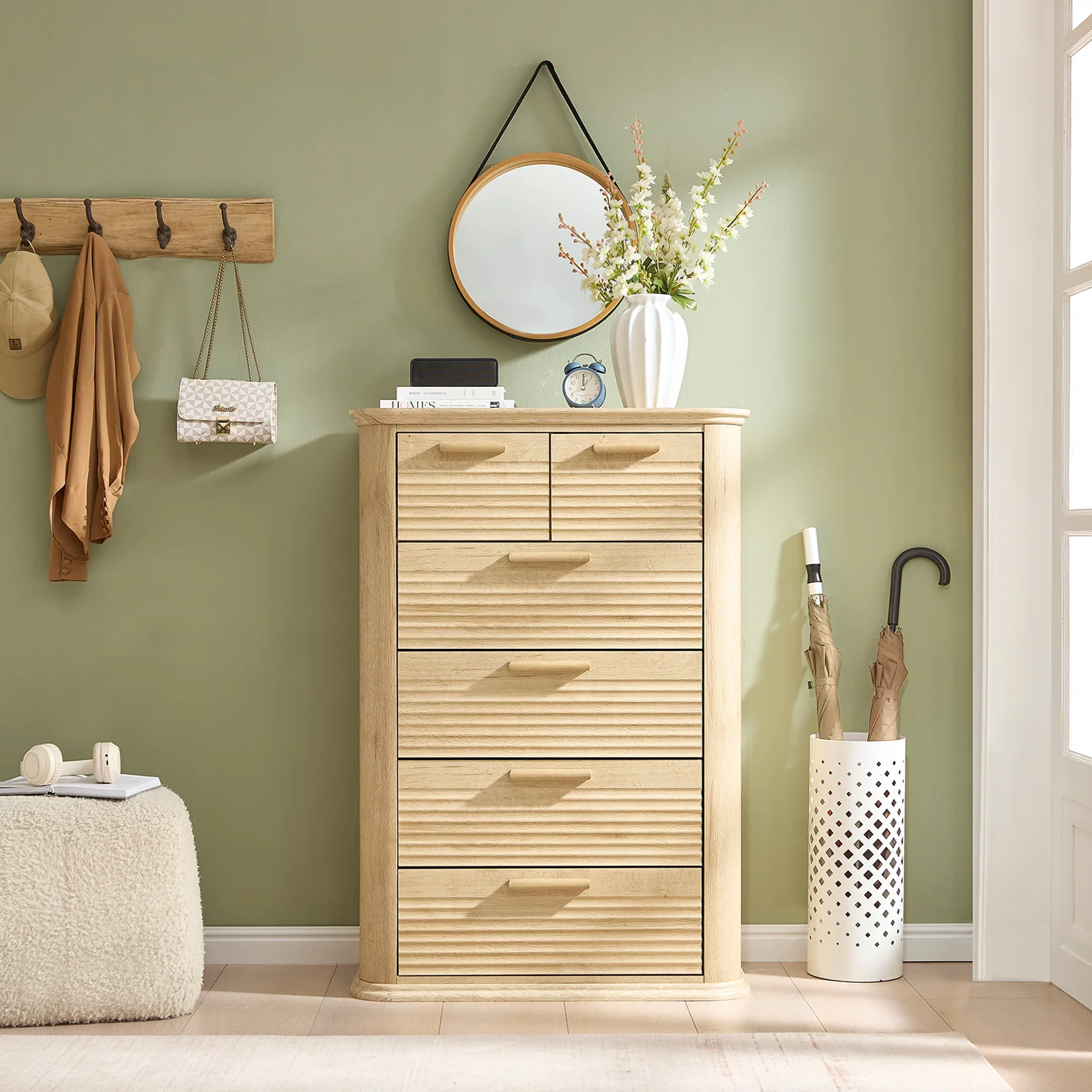 Curved Tall Fluted 6 Drawers Dresser Chest - Image 4