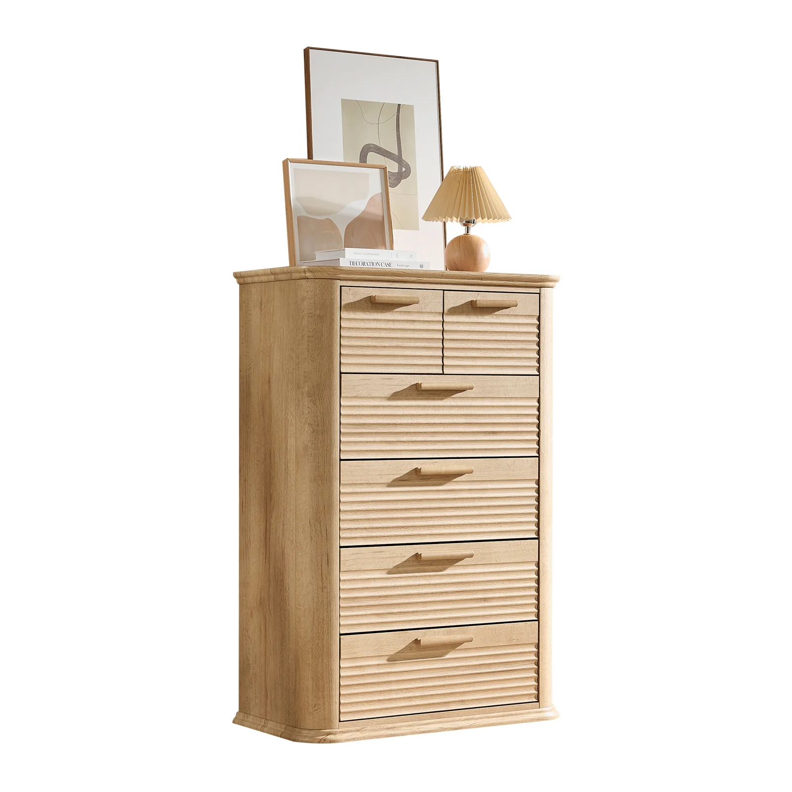 Curved Tall Fluted 6 Drawers Dresser Chest - Image 5