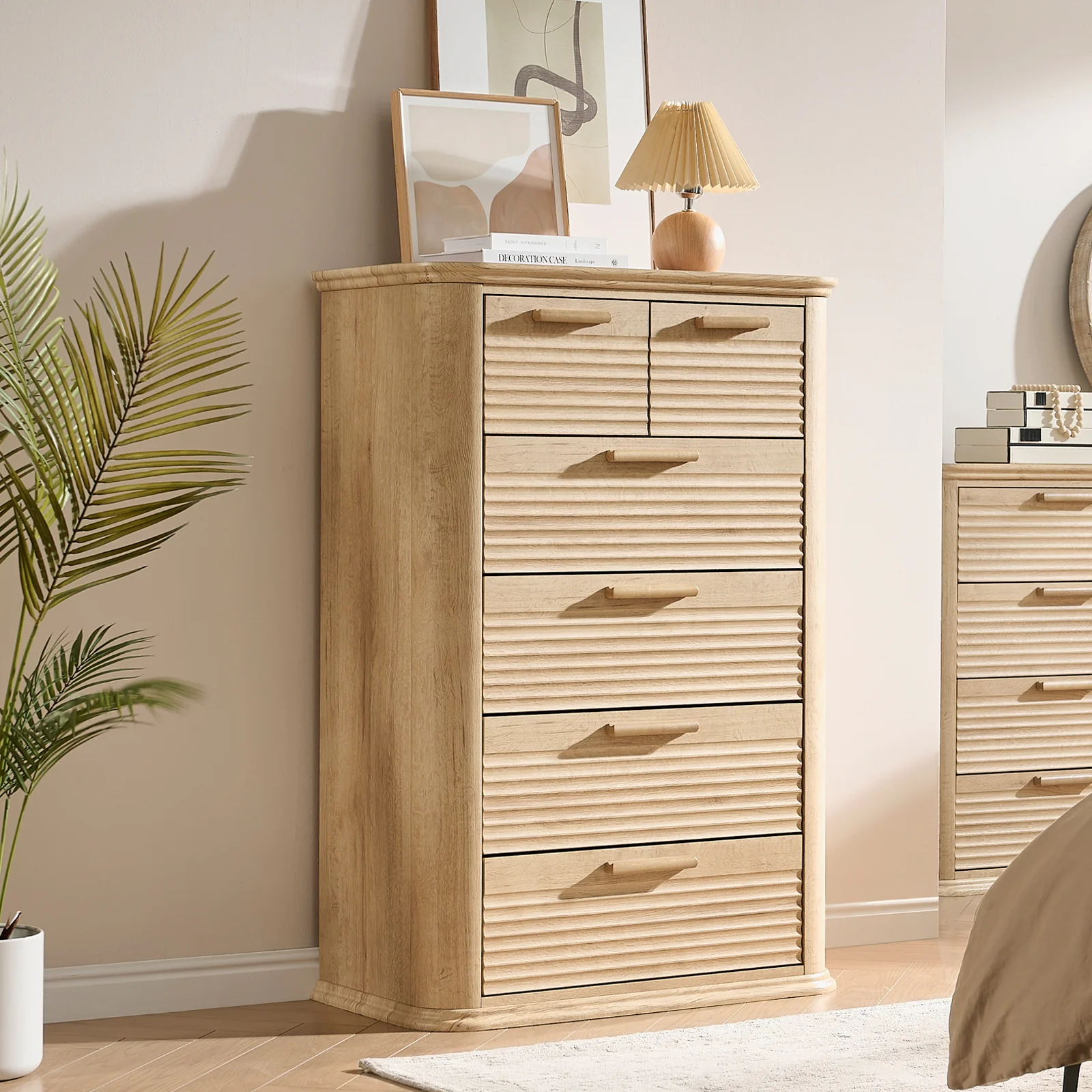 Curved Tall Fluted 6 Drawers Dresser Chest - Image 8