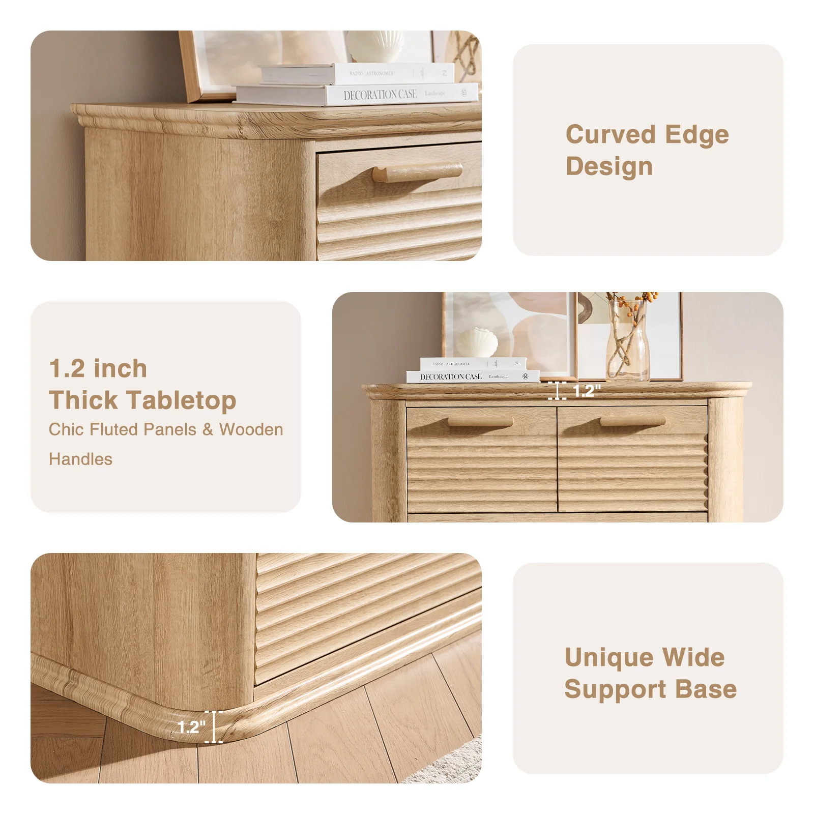 Curved Tall Fluted 6 Drawers Dresser Chest - Image 9