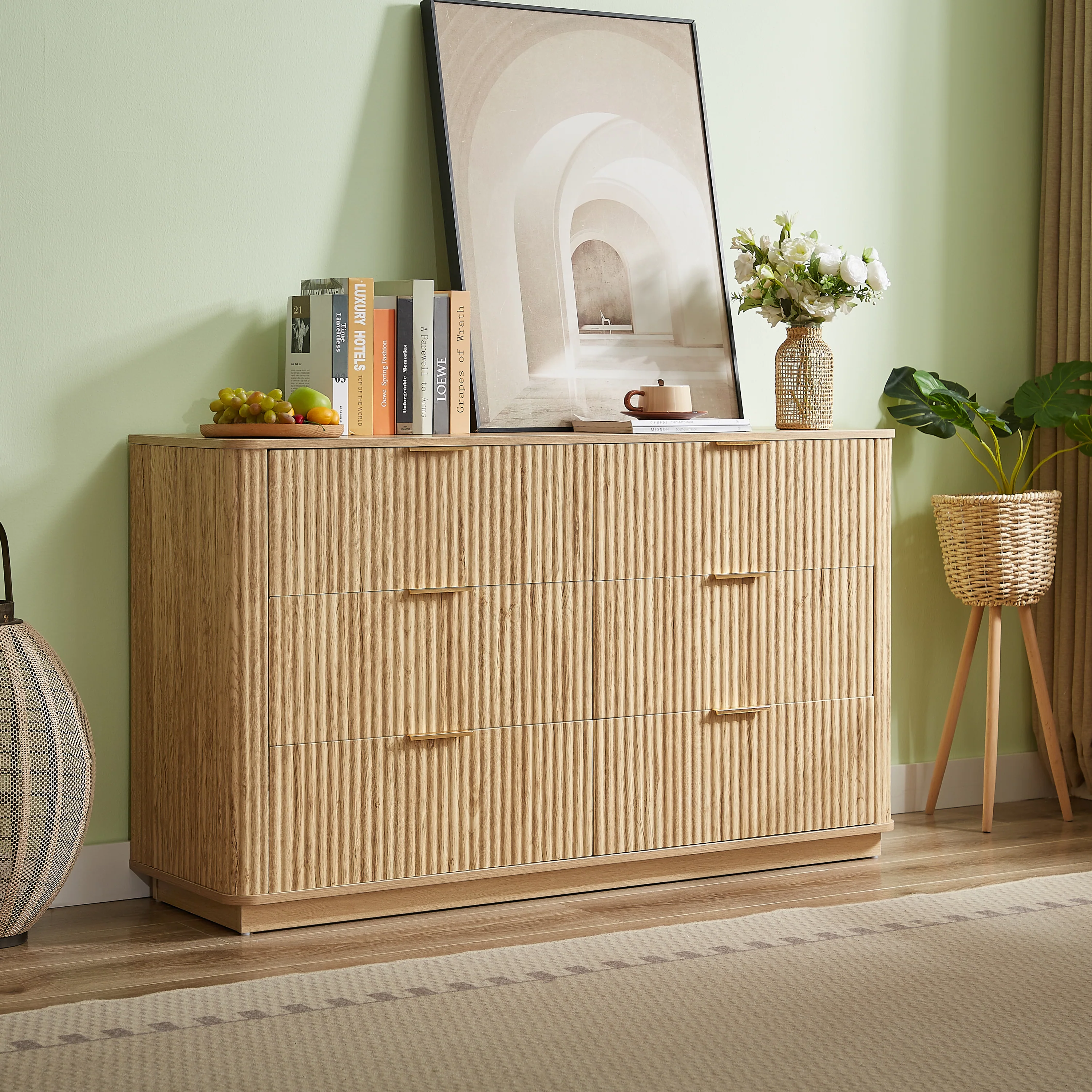 Curved wave Design Fluted 55' Wide Modern 6 Drawers Dresser - Image 15