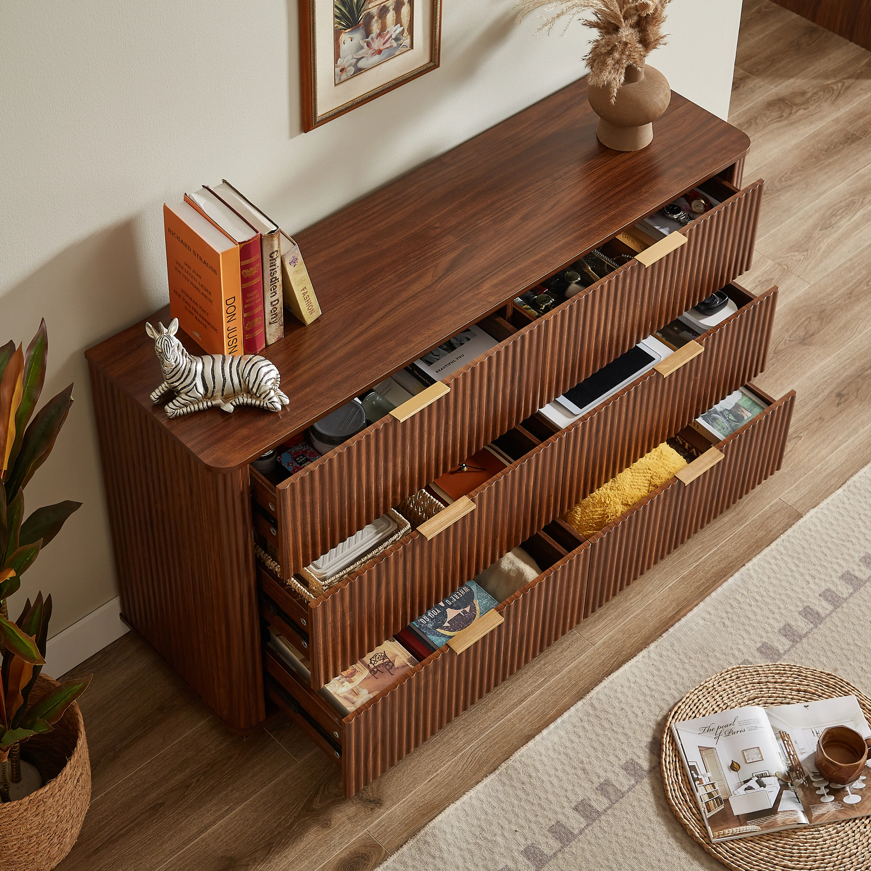 Curved wave Design Fluted 55' Wide Modern 6 Drawers Dresser - Image 18