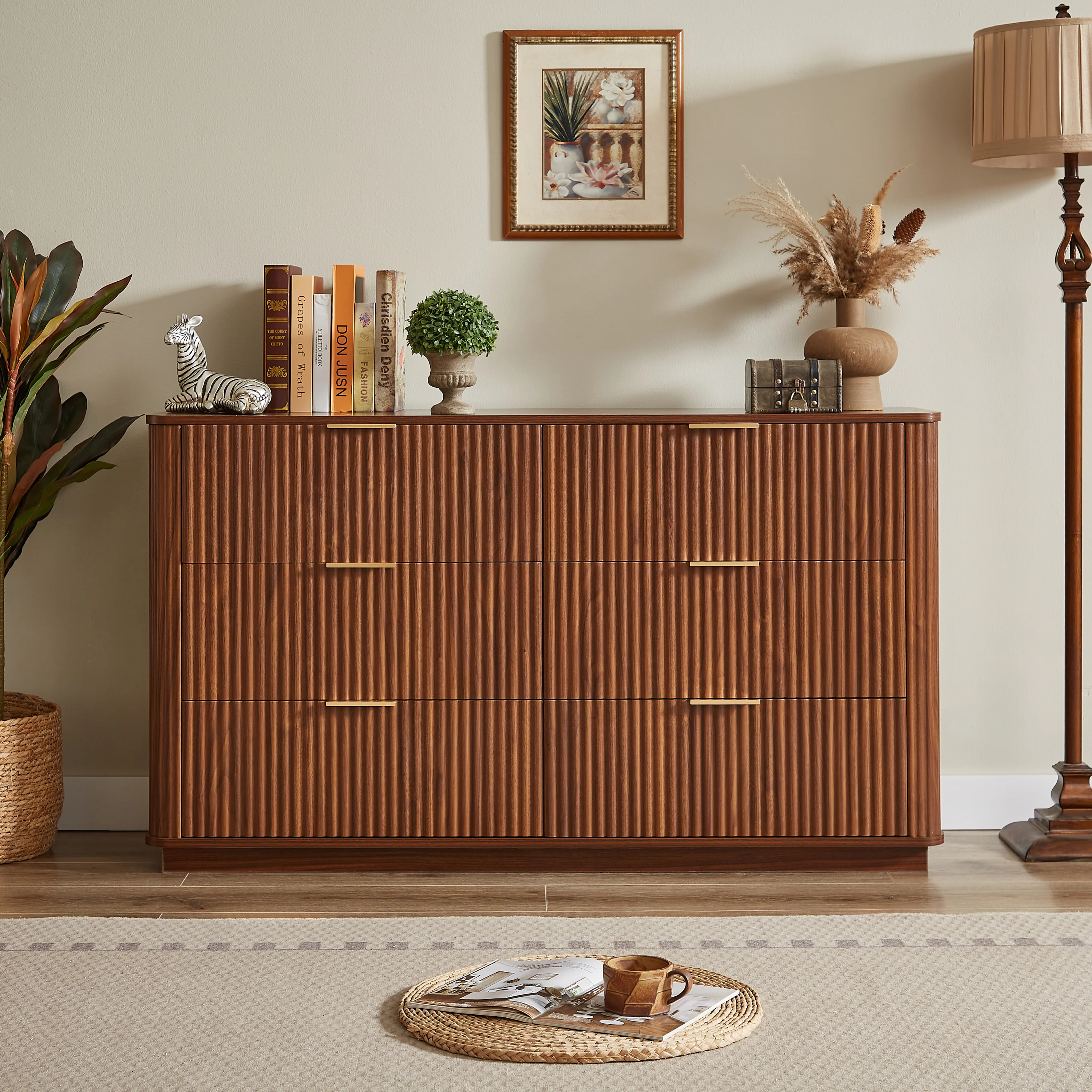 Curved wave Design Fluted 55' Wide Modern 6 Drawers Dresser - Image 19