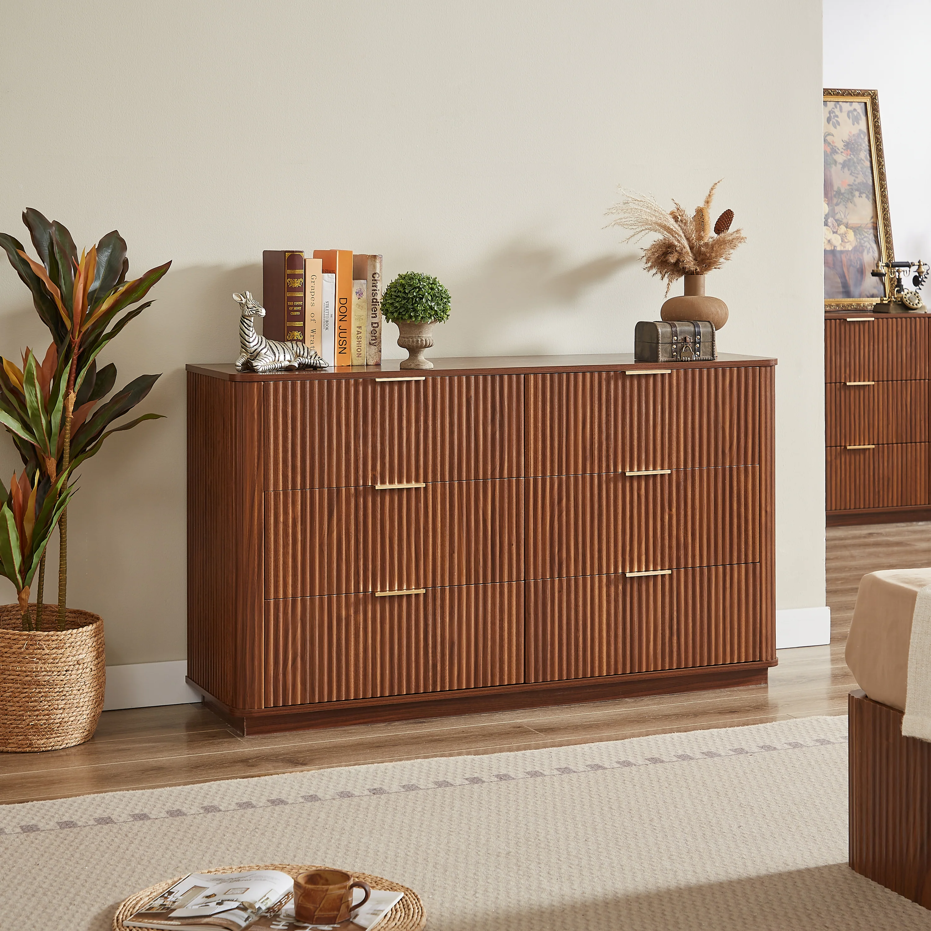 Curved wave Design Fluted 55' Wide Modern 6 Drawers Dresser - Image 2