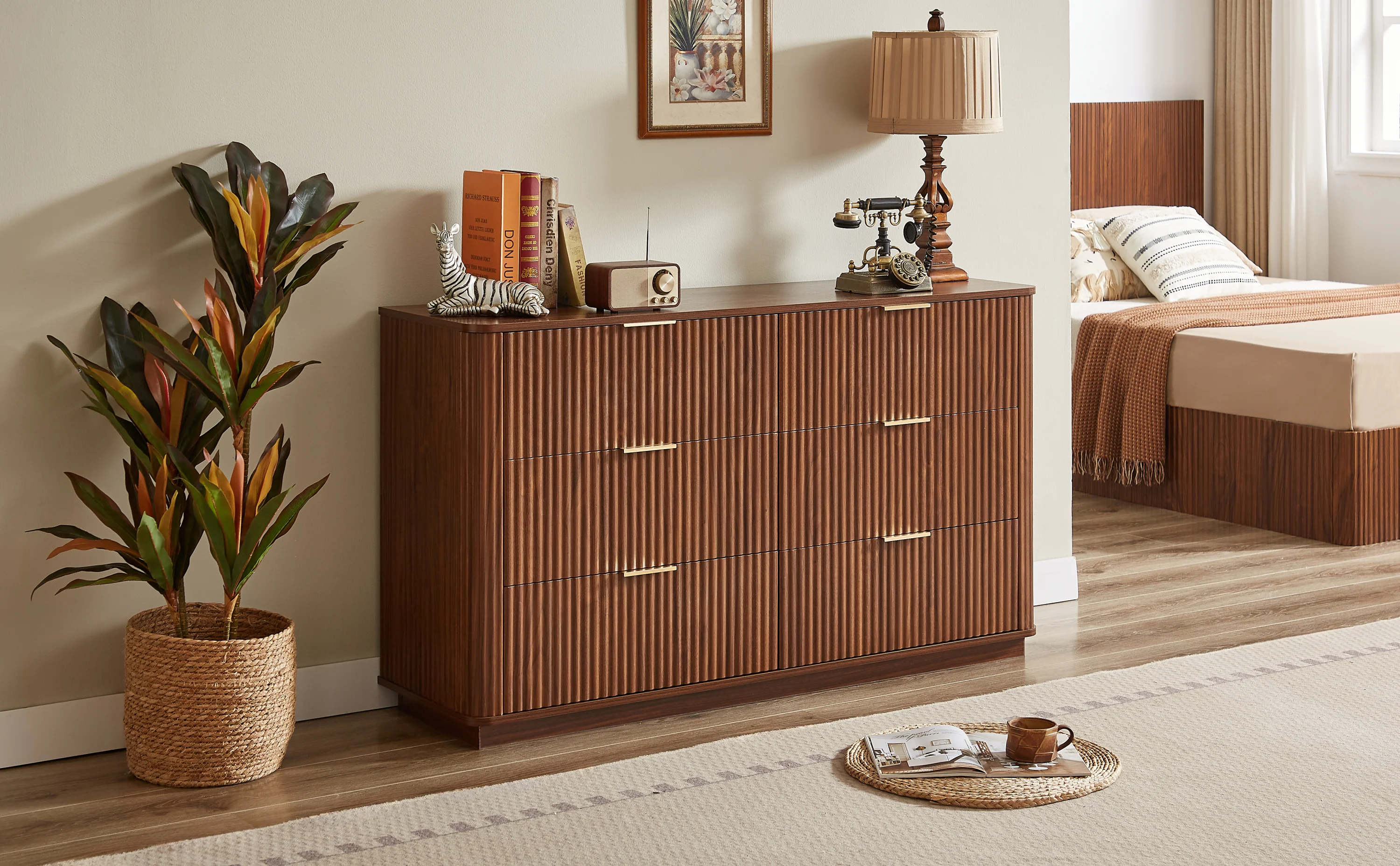 Curved wave Design Fluted 55' Wide Modern 6 Drawers Dresser - Image 20