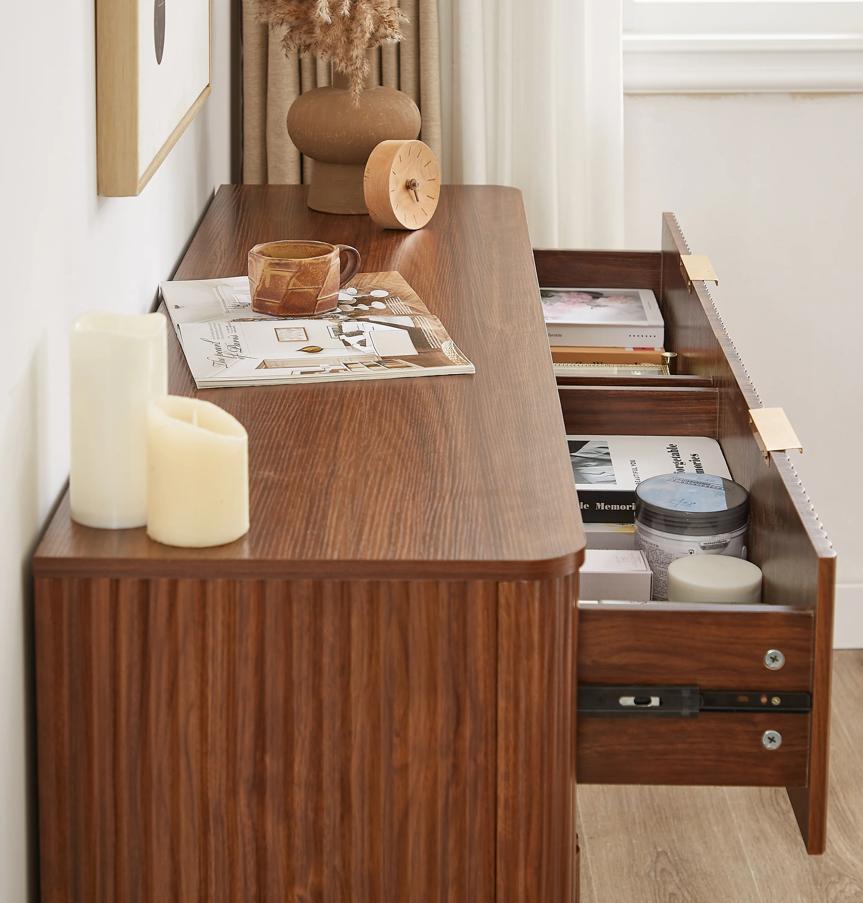 Curved wave Design Fluted 55' Wide Modern 6 Drawers Dresser - Image 28