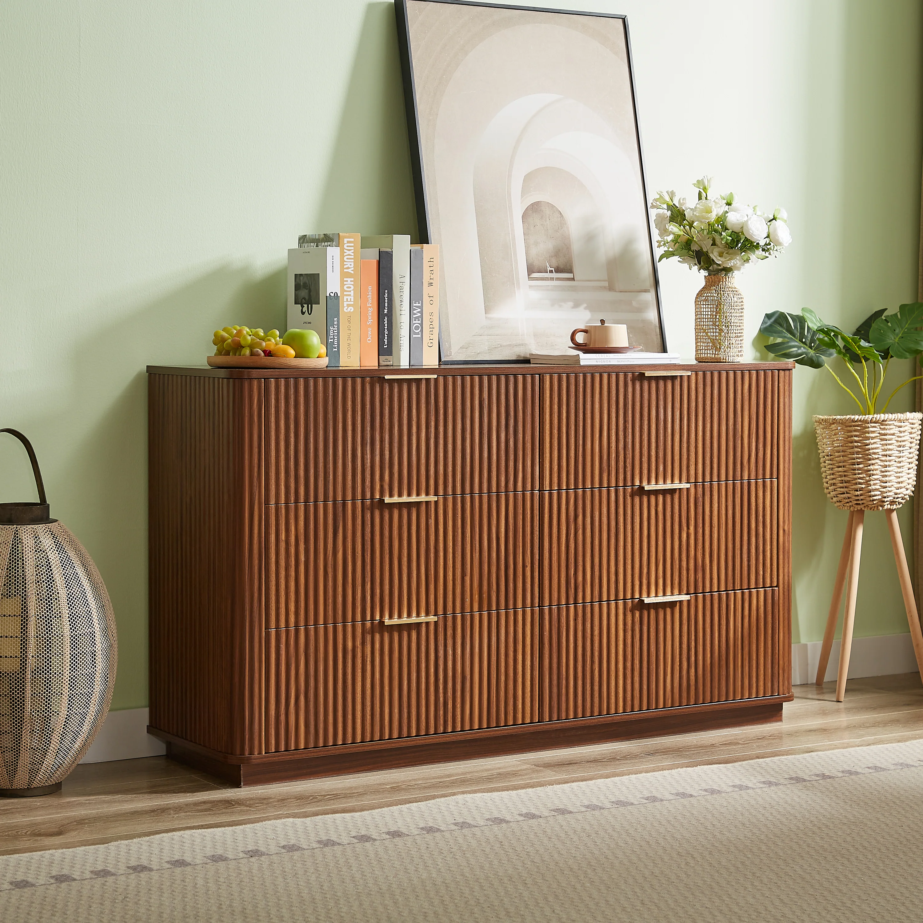 Curved wave Design Fluted 55' Wide Modern 6 Drawers Dresser - Image 30