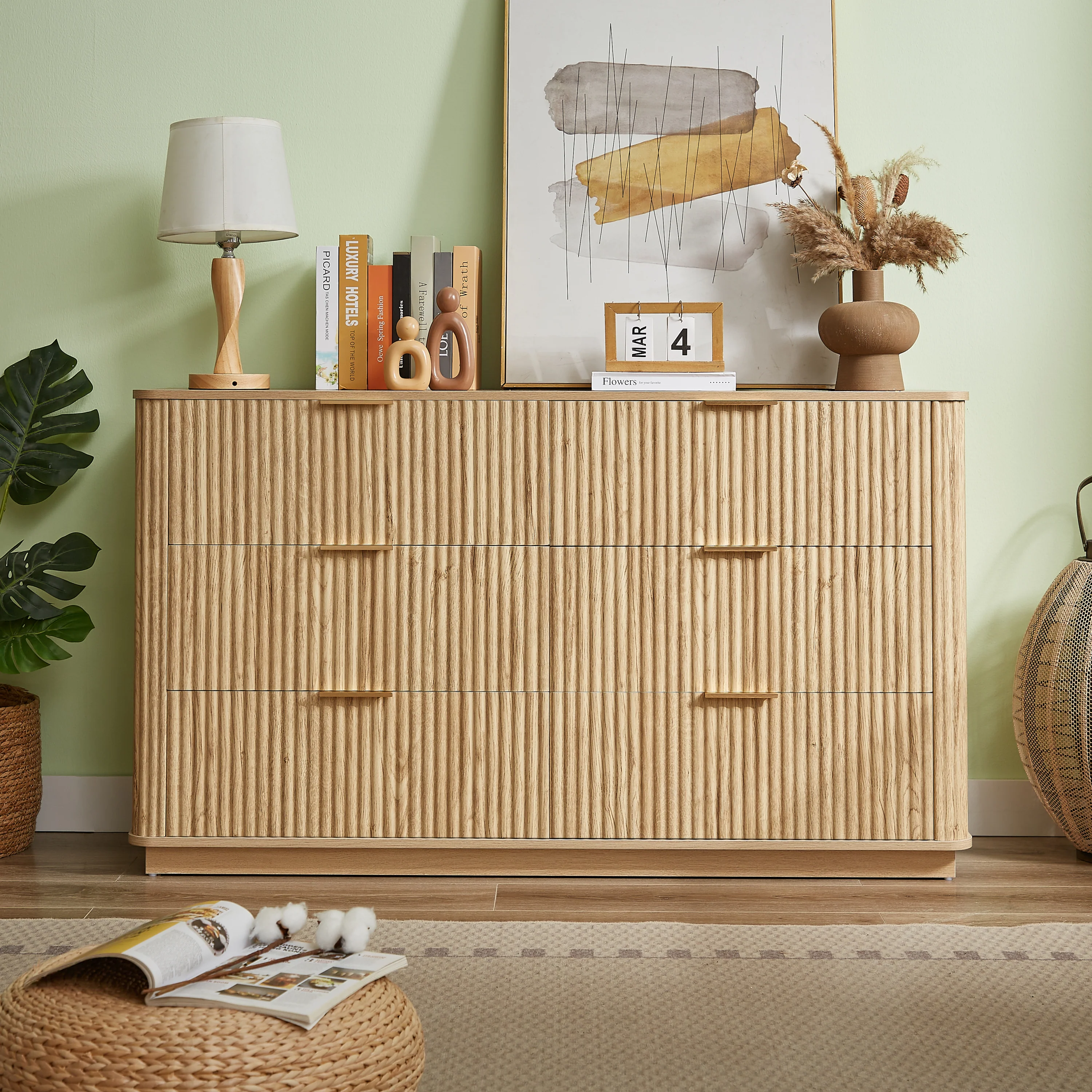 Curved wave Design Fluted 55' Wide Modern 6 Drawers Dresser - Image 4