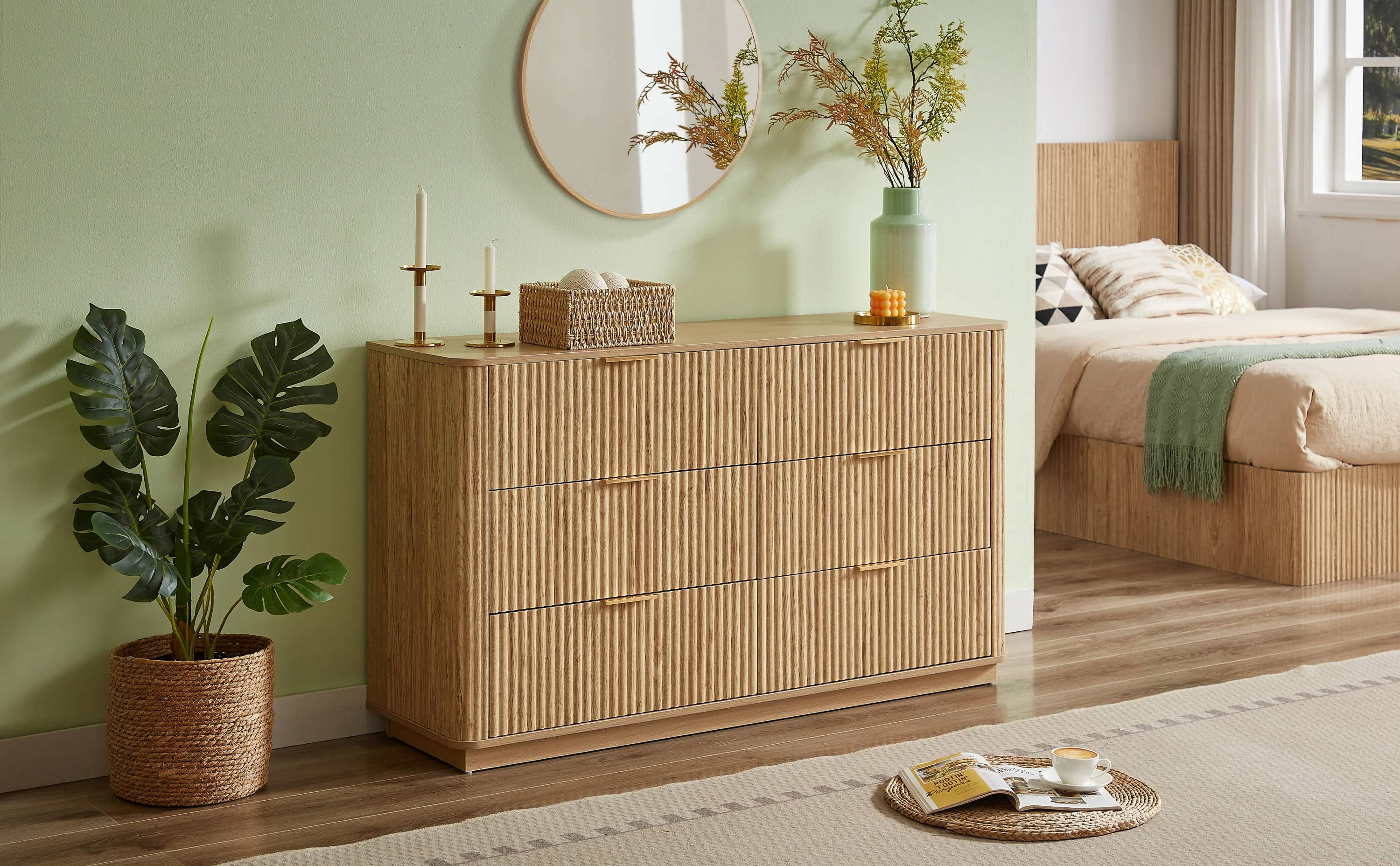 Curved wave Design Fluted 55' Wide Modern 6 Drawers Dresser - Image 5
