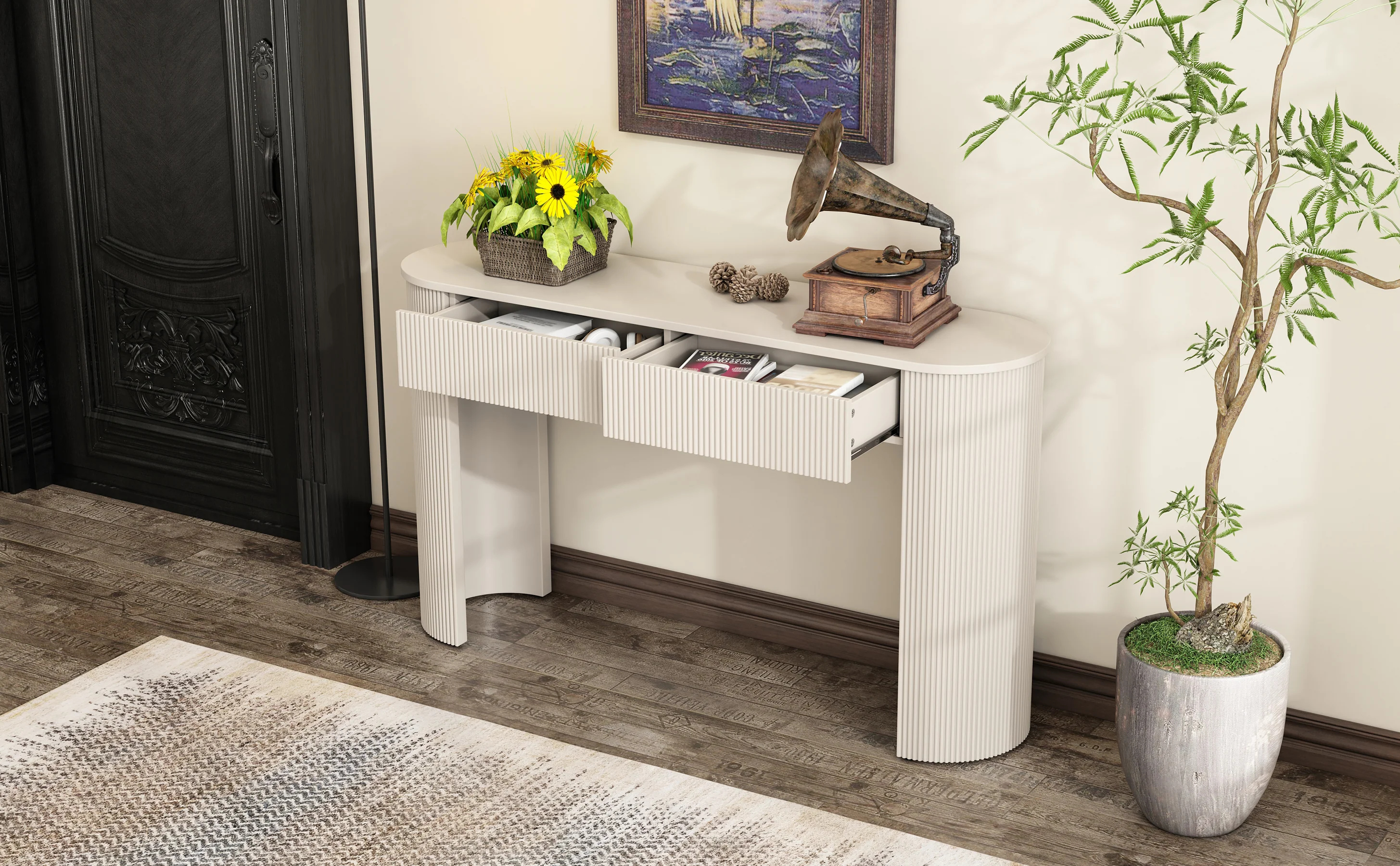 Walker Edison | Fluted Design Modern Console Entryway Table with Storage - Image 23