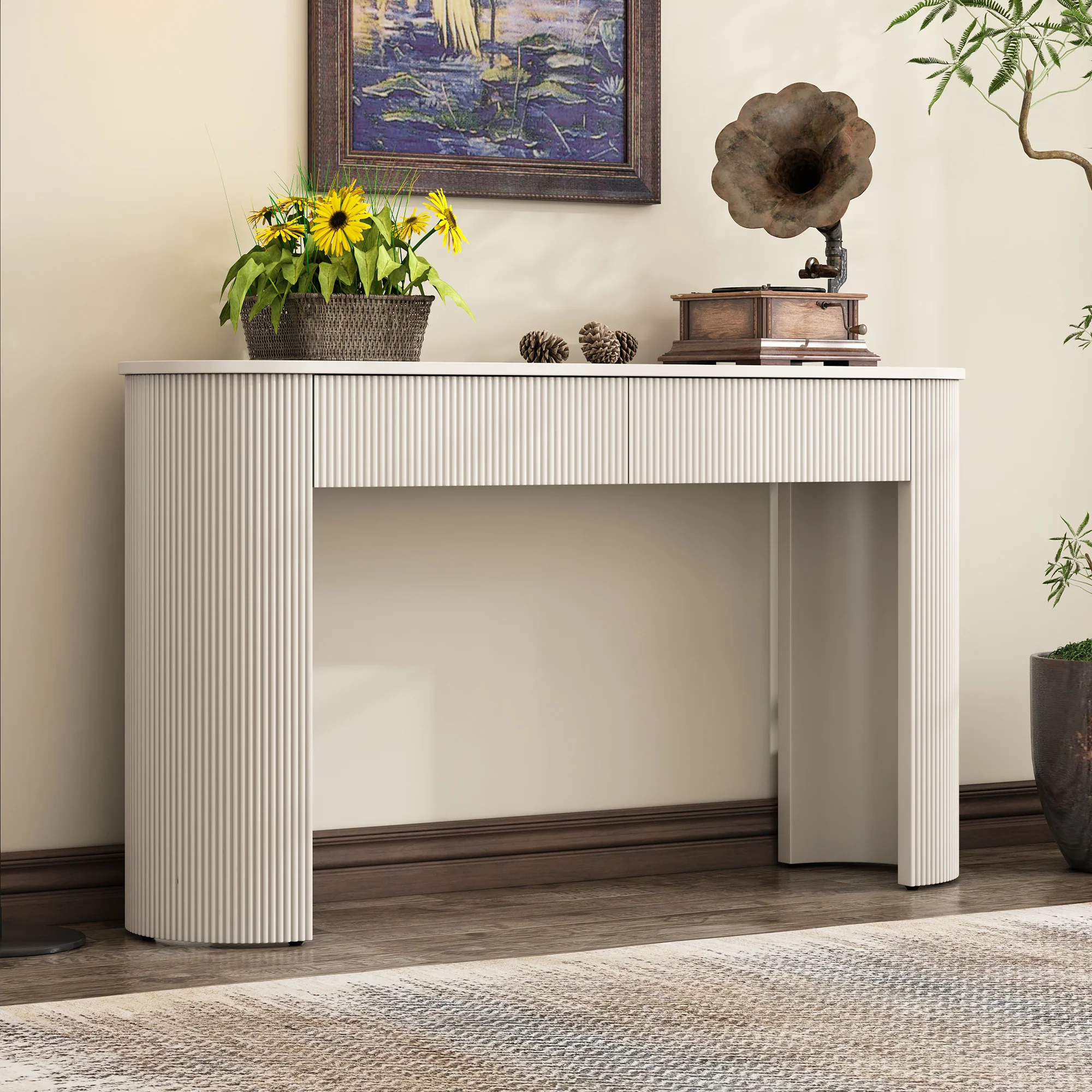 Walker Edison | Fluted Design Modern Console Entryway Table with Storage - Image 3