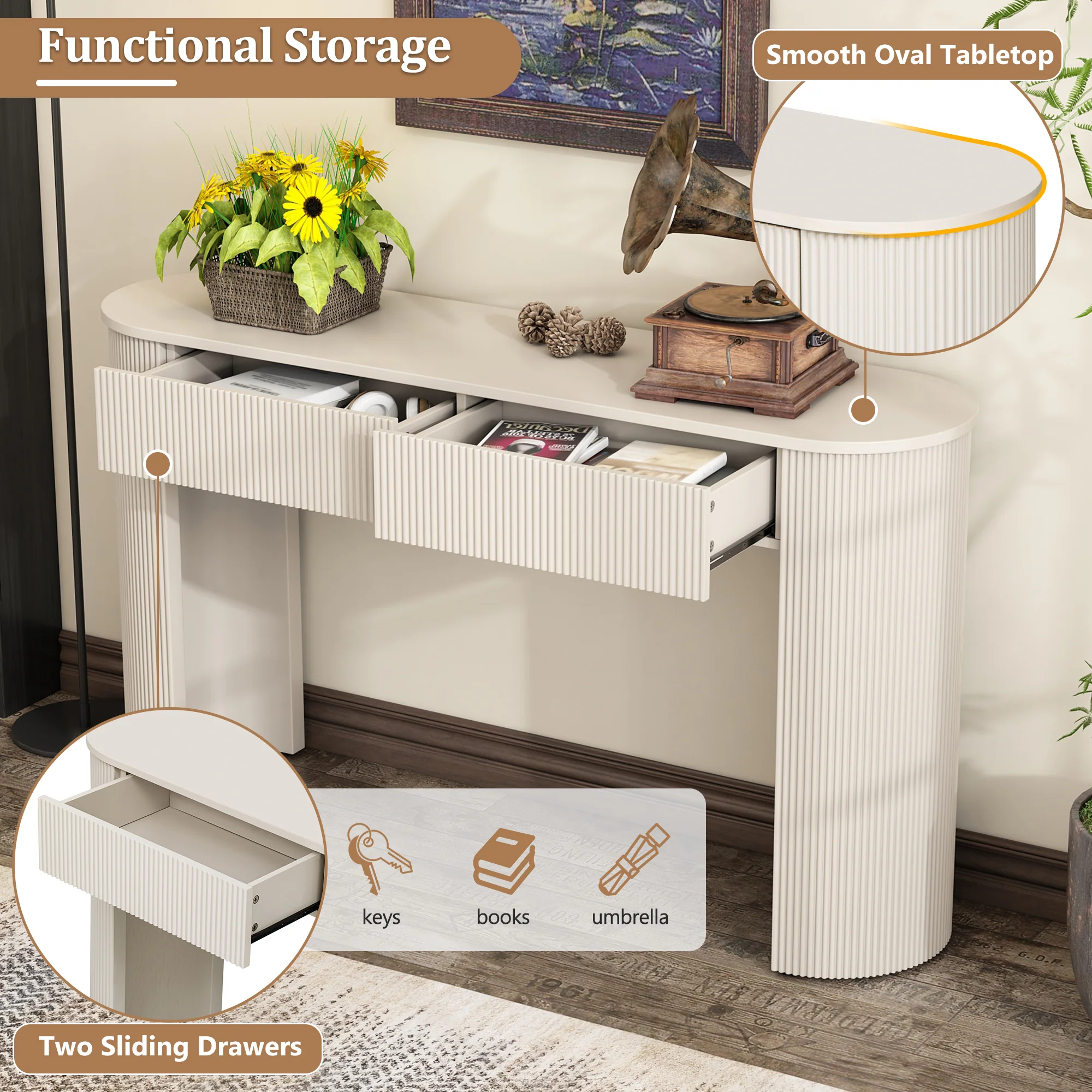 Walker Edison | Fluted Design Modern Console Entryway Table with Storage - Image 7