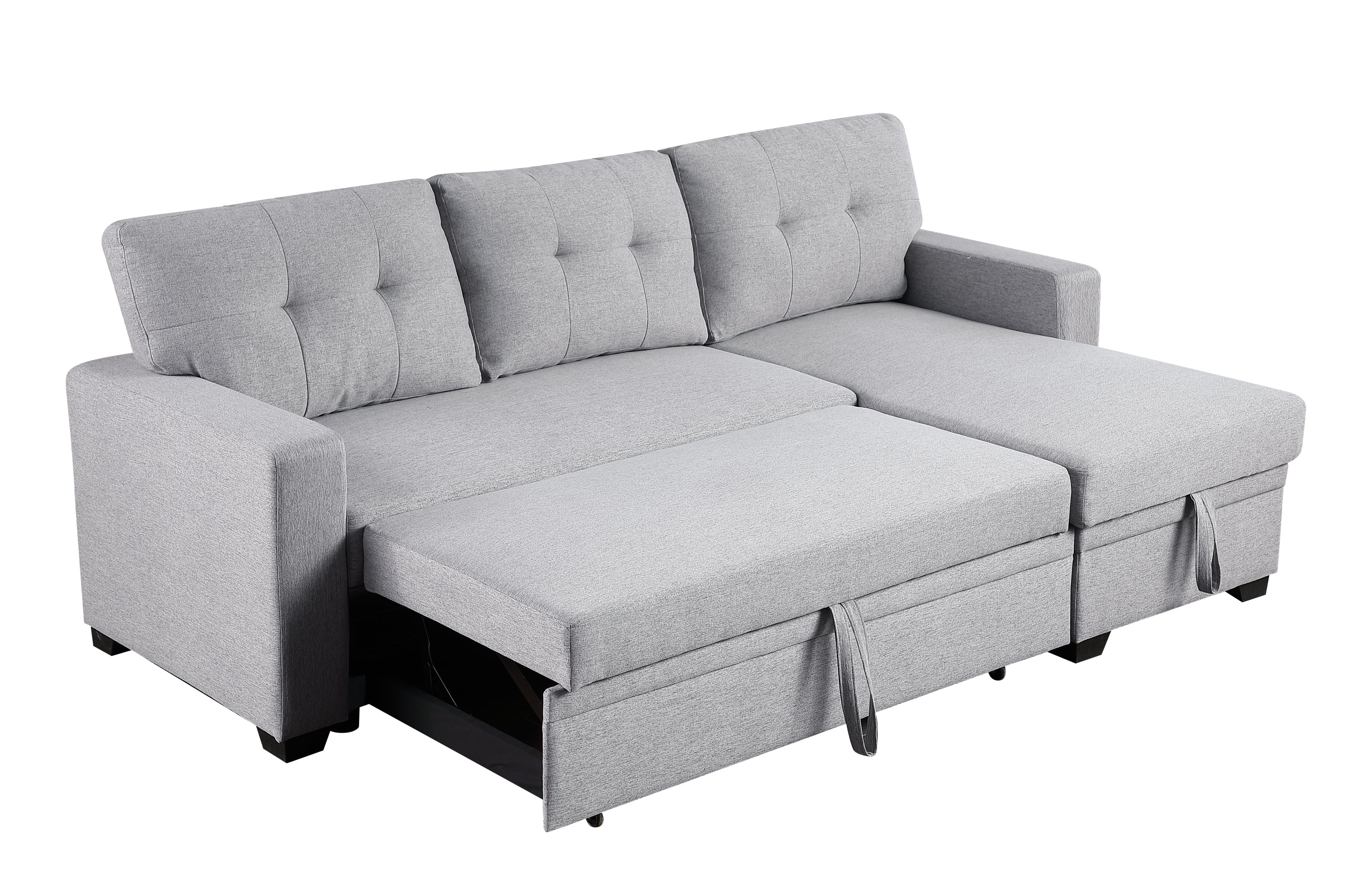Walker Edison | Linen Pull Out Sectional Sofa with Storage Chaise - Image 3