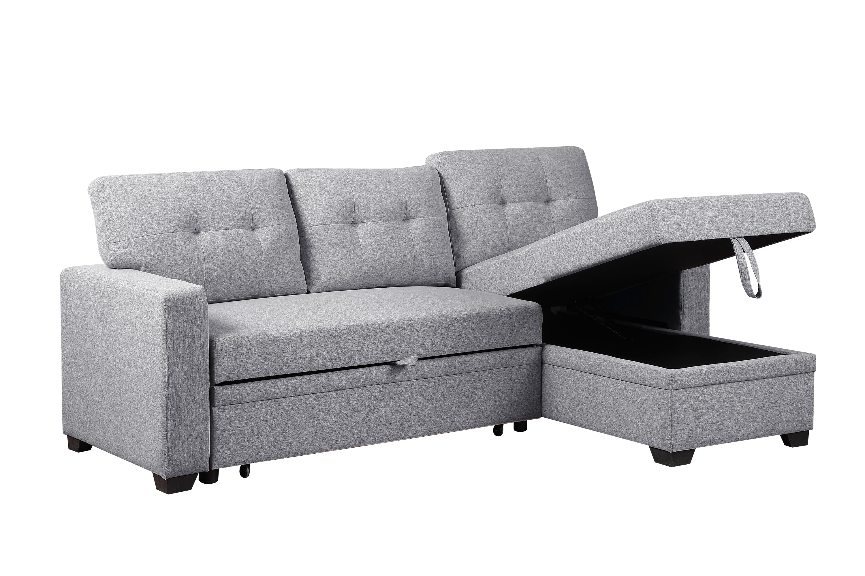 Walker Edison | Linen Pull Out Sectional Sofa with Storage Chaise - Image 4