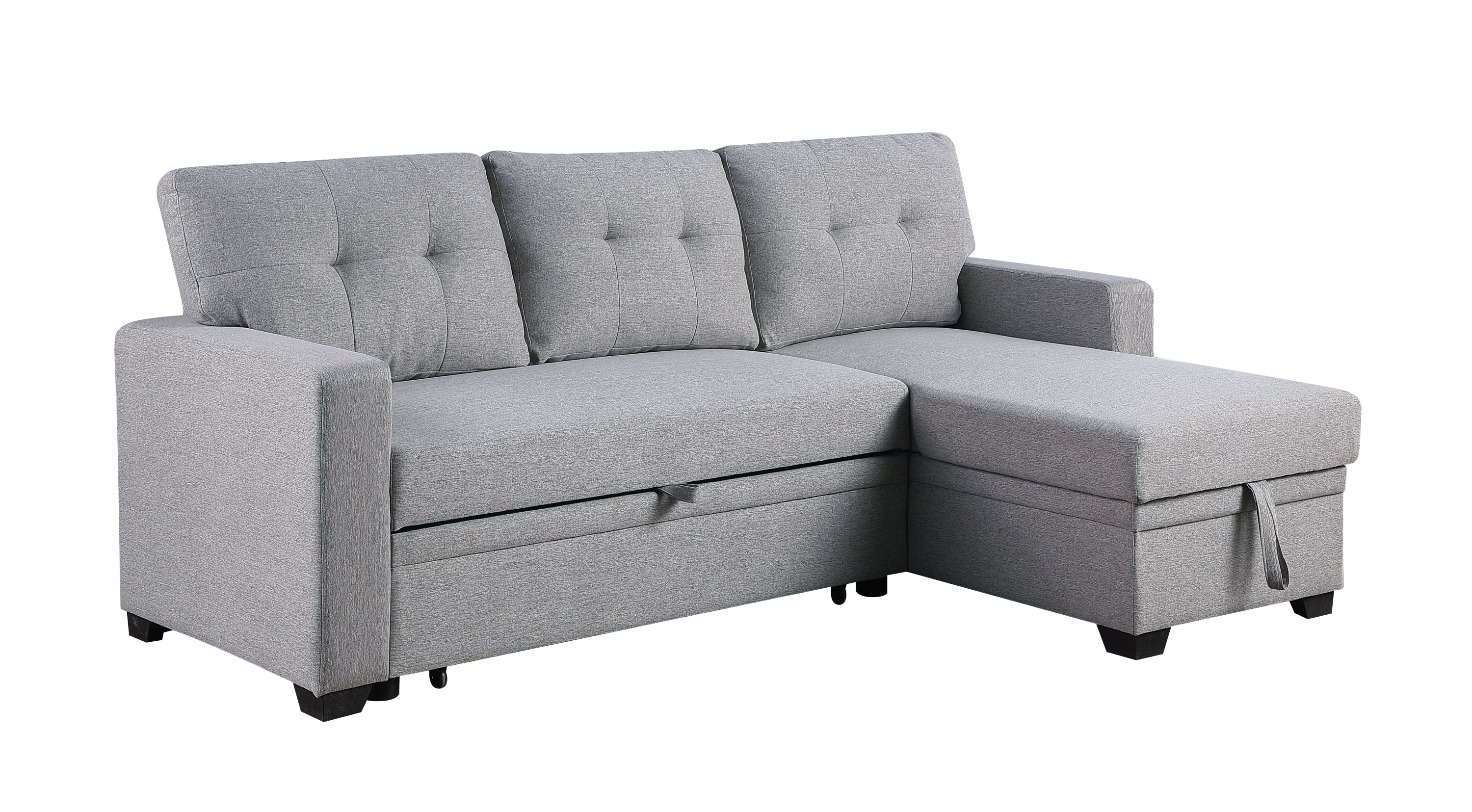 Walker Edison | Linen Pull Out Sectional Sofa with Storage Chaise - Image 7