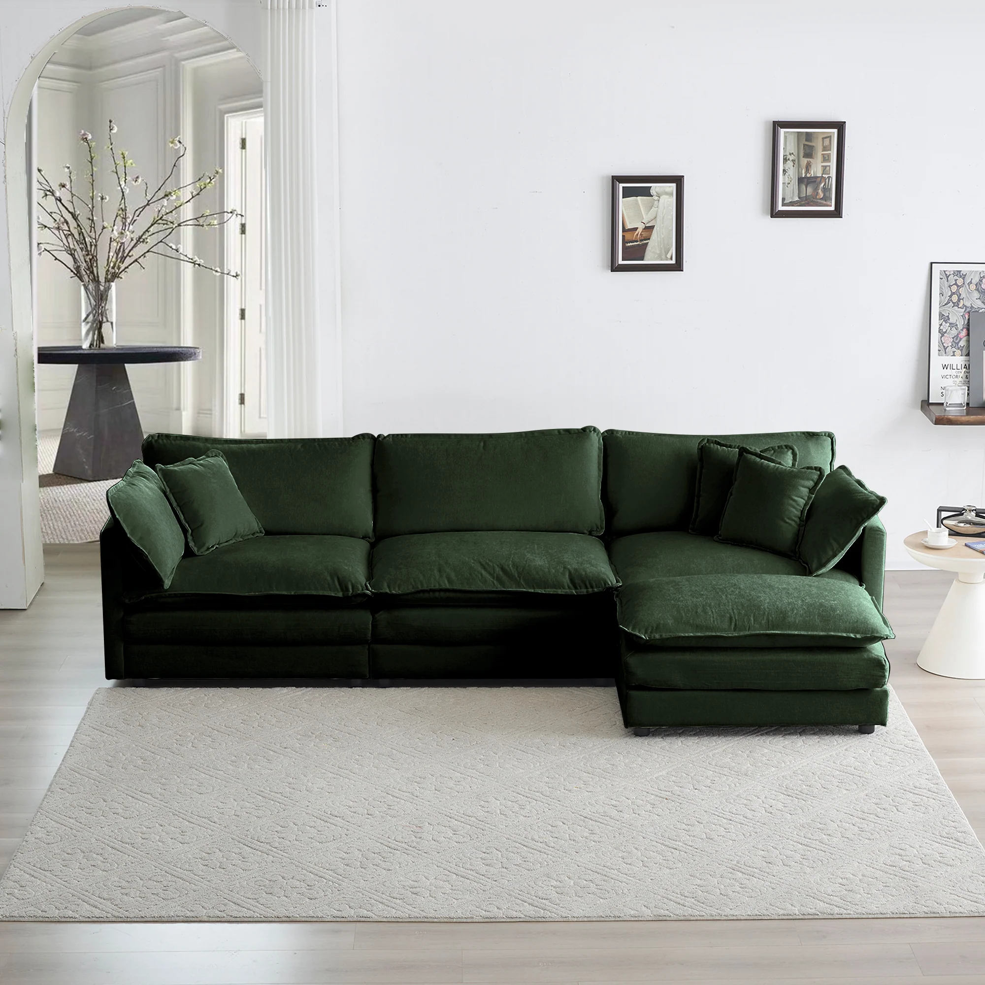 Walker Edison | Chenille Modular Cloud Couch with L-Shaped Sectional and Ottoman - Image 2