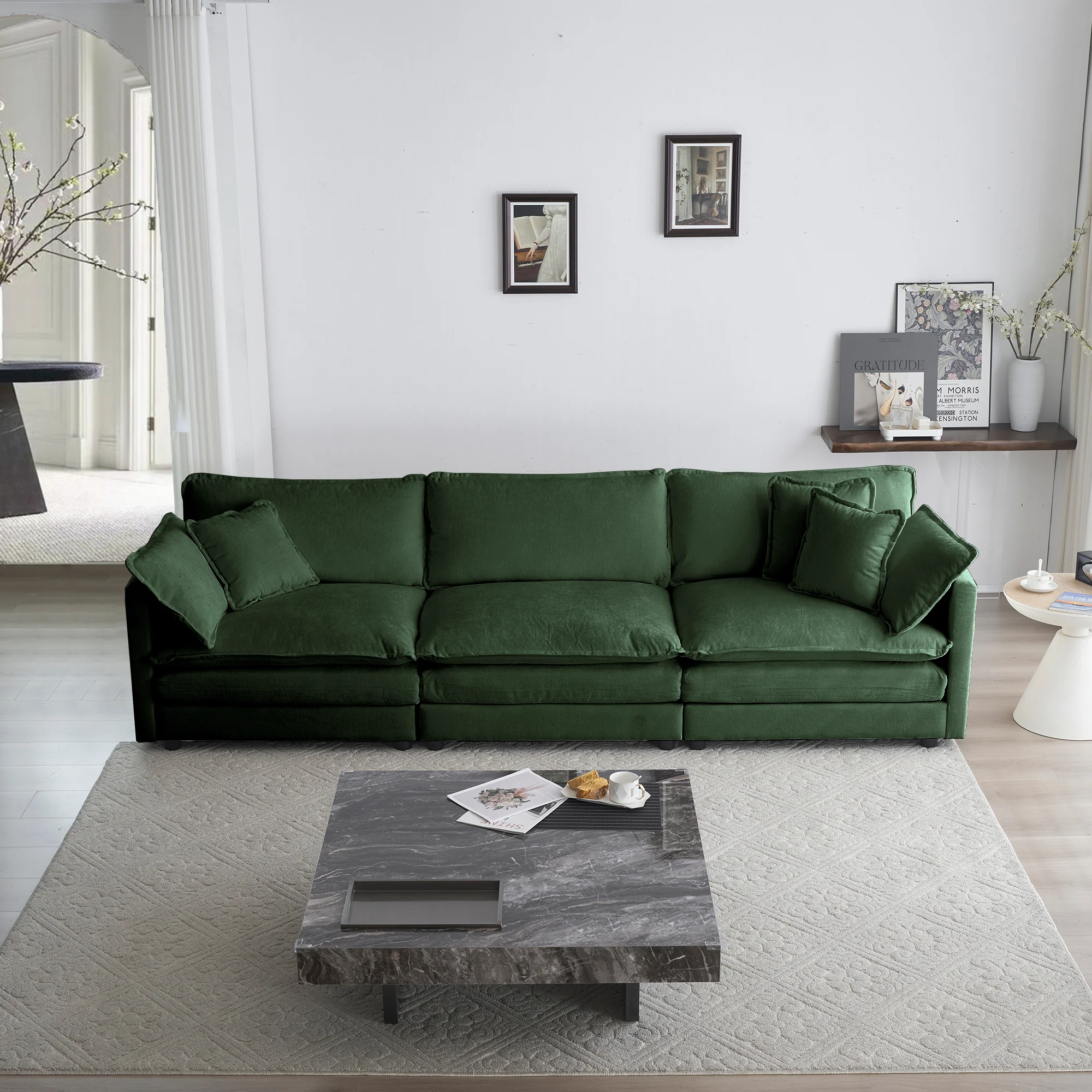 Walker Edison | Chenille Modular Cloud Couch with L-Shaped Sectional and Ottoman - Image 6
