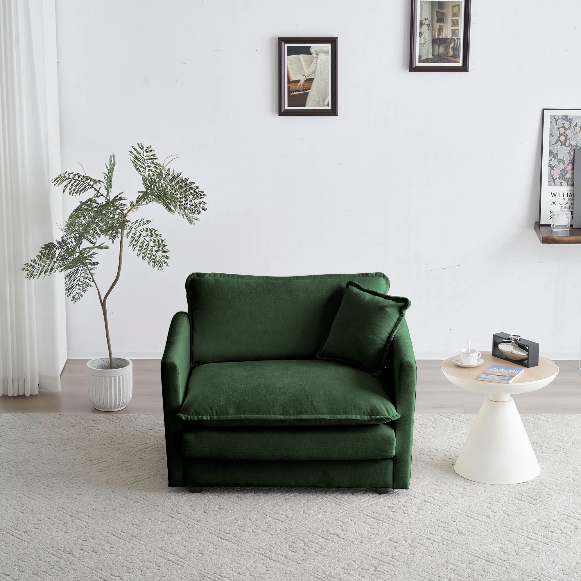 Green Cloud Pillow Top Chenille Upholstered Sofa Chair - Image 2