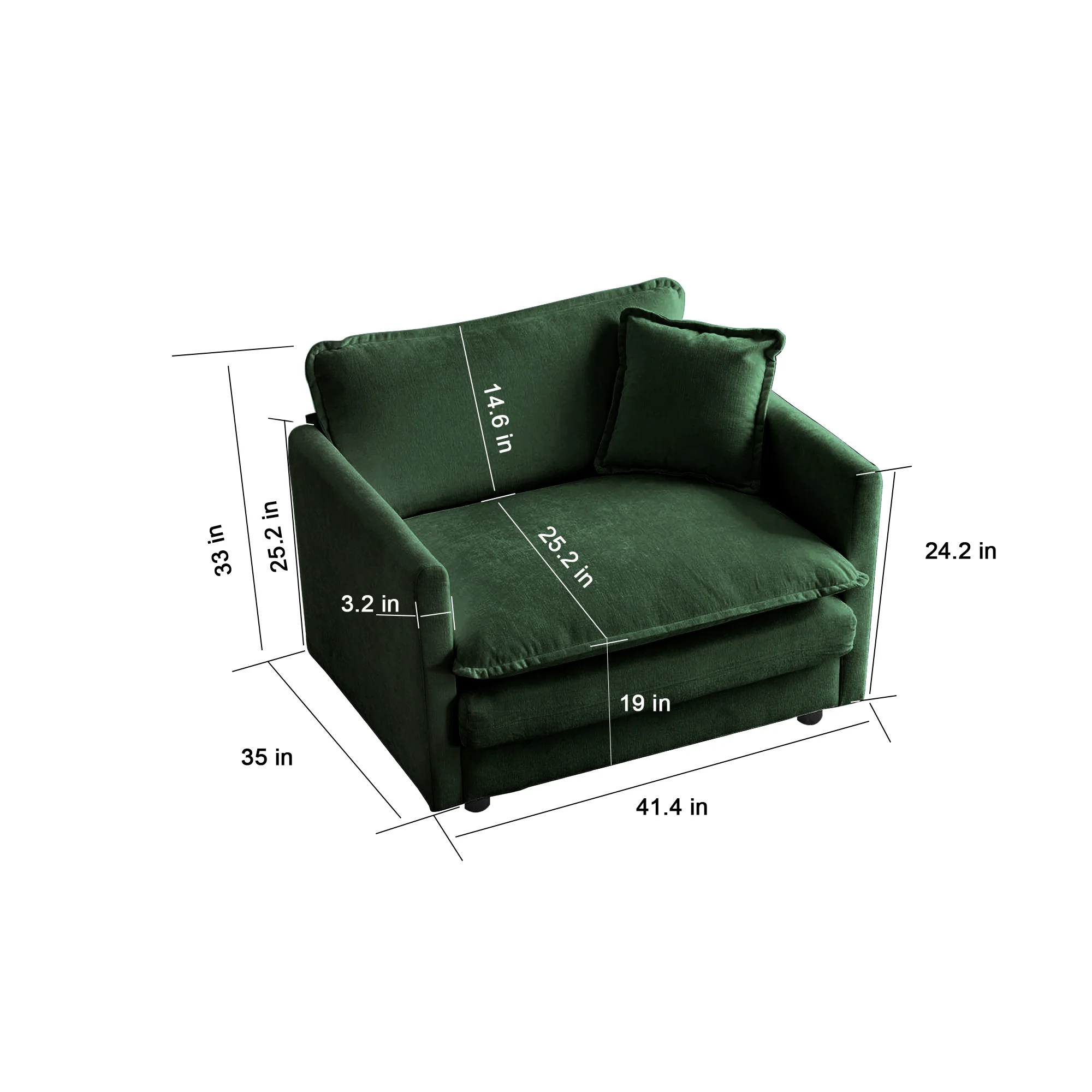 Green Cloud Pillow Top Chenille Upholstered Sofa Chair - Image 5