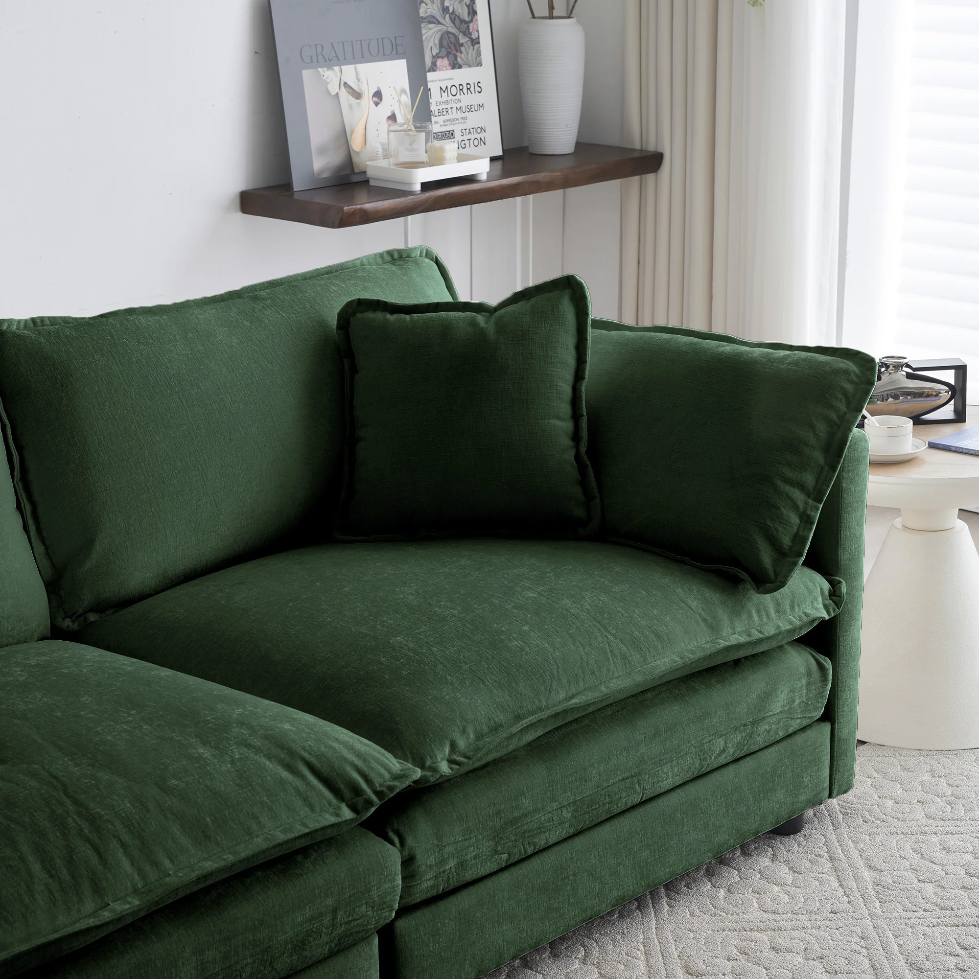 Green Cloud Pillow Top Chenille Upholstered Sofa Chair - Image 7