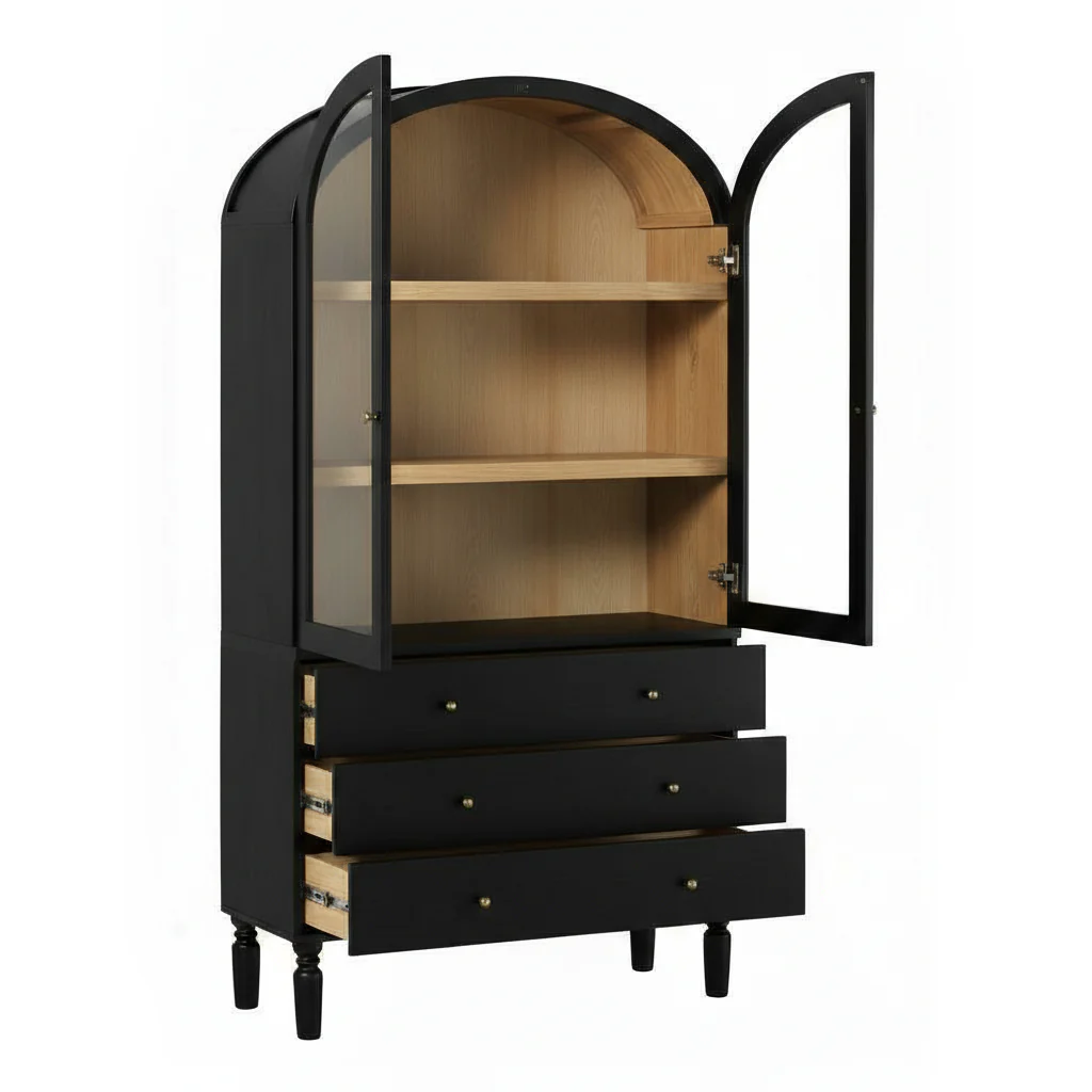 Darci Modern Arched Bookshelf Cabinet with Glass Doors - Image 32