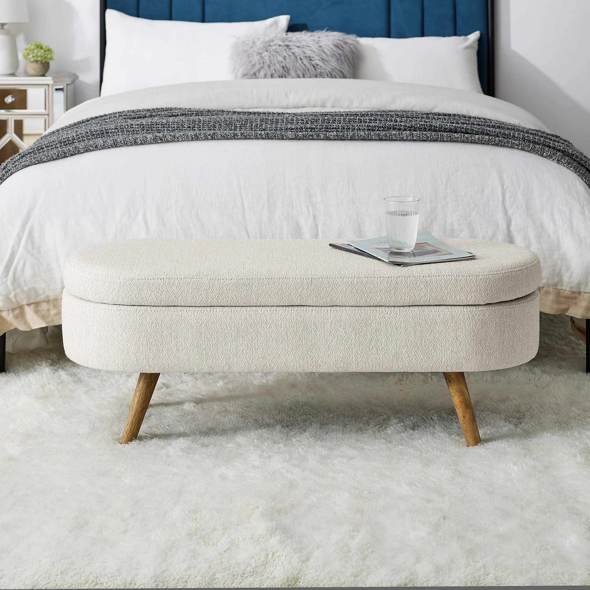 Walker Edison | Ottoman Oval Storage Bench - Image 3