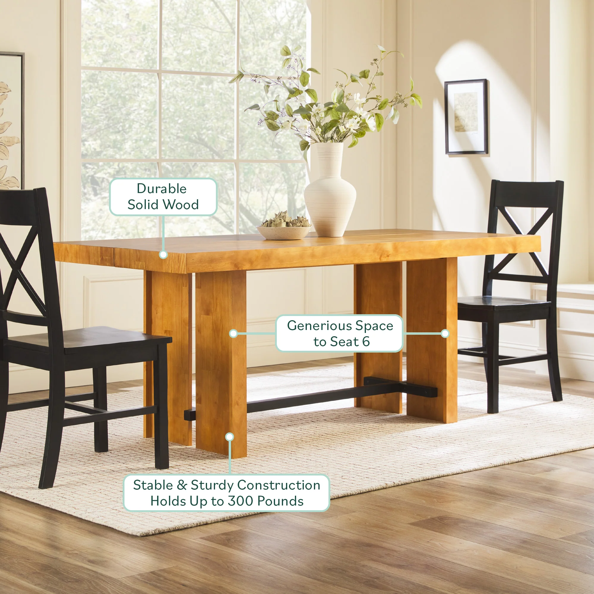 Dontae 72" Solid Wood Trestle Dining Table Seats 6 - Image 12