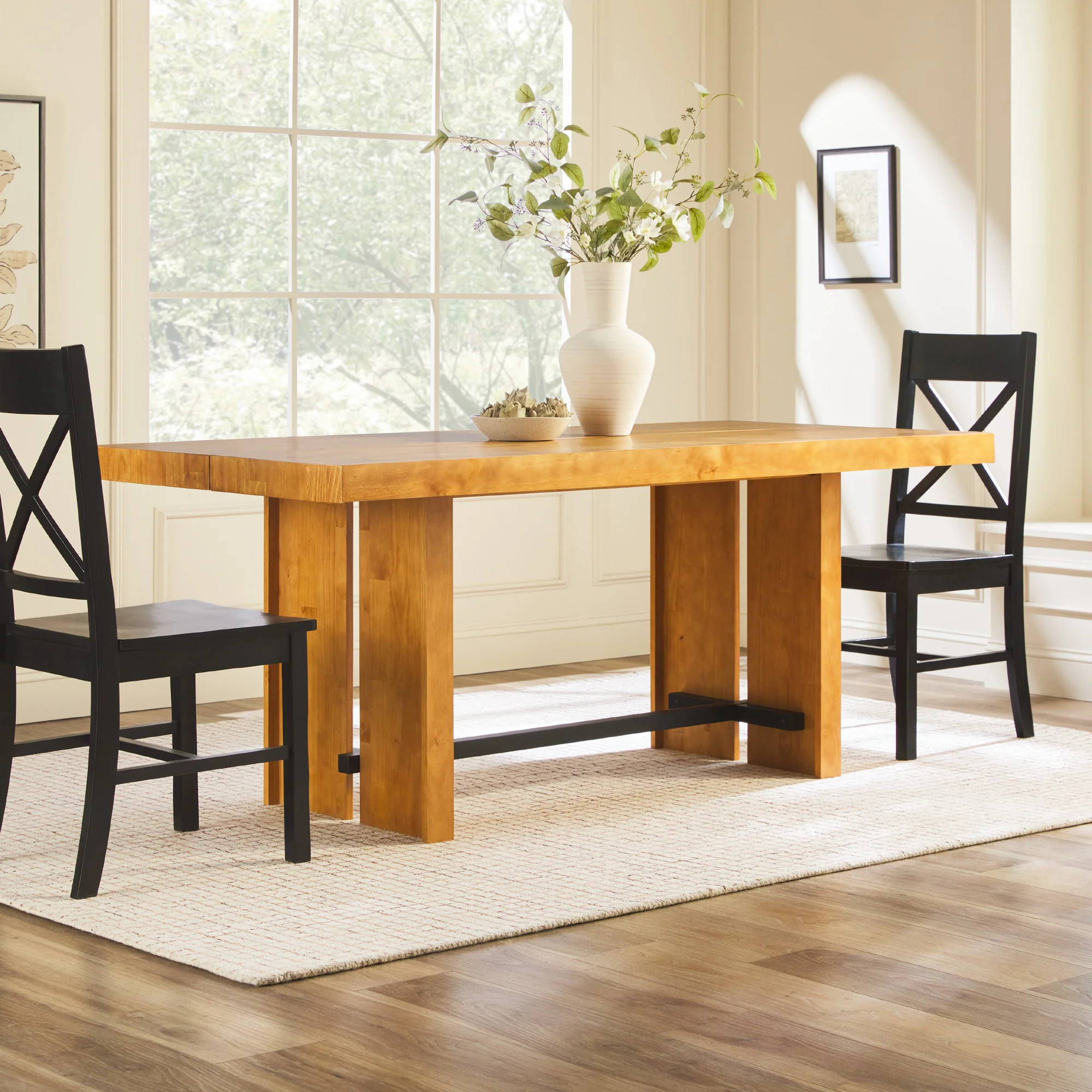 Dontae 72" Solid Wood Trestle Dining Table Seats 6 - Image 2