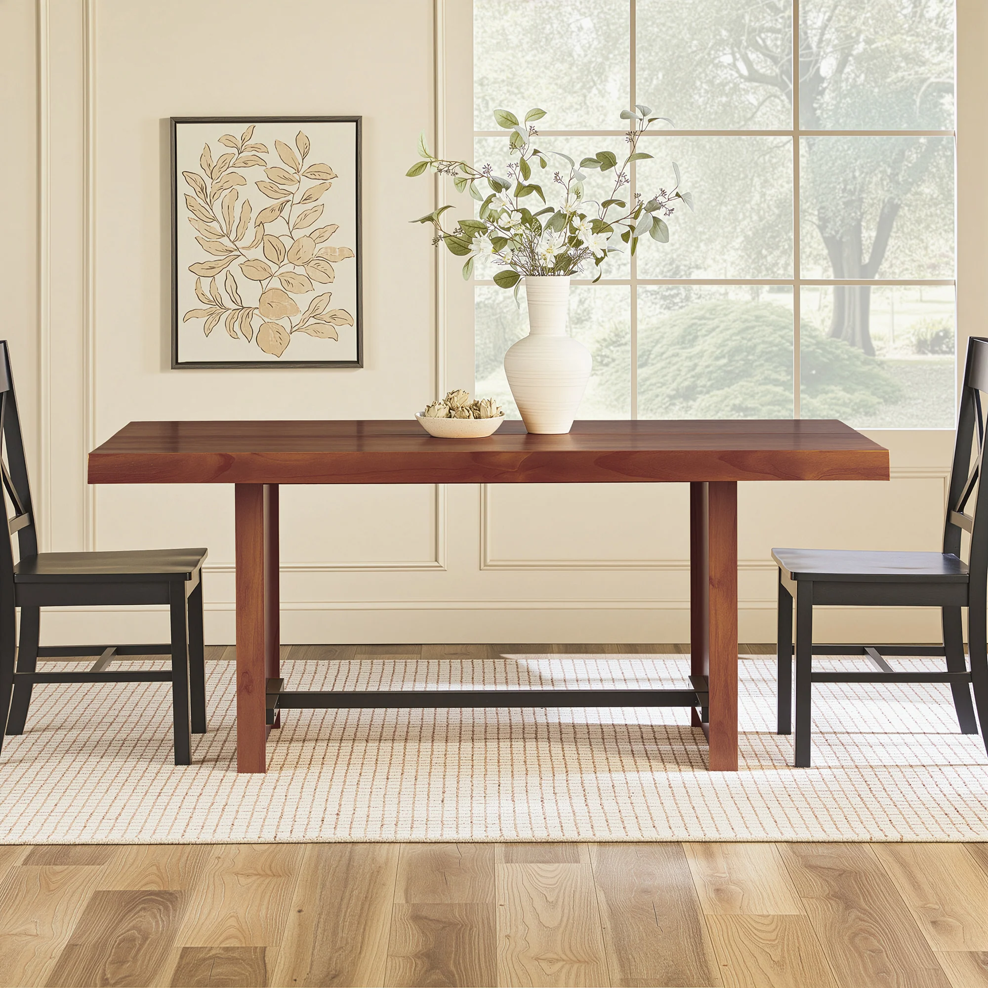 Dontae 72" Solid Wood Trestle Dining Table Seats 6 - Image 4